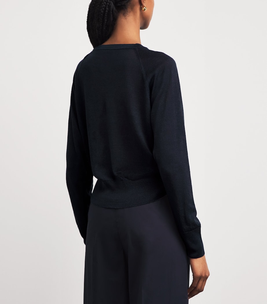 Agnona Womens Linen-Silk Crew-Neck Sweater Dark Blue Navy Image 5