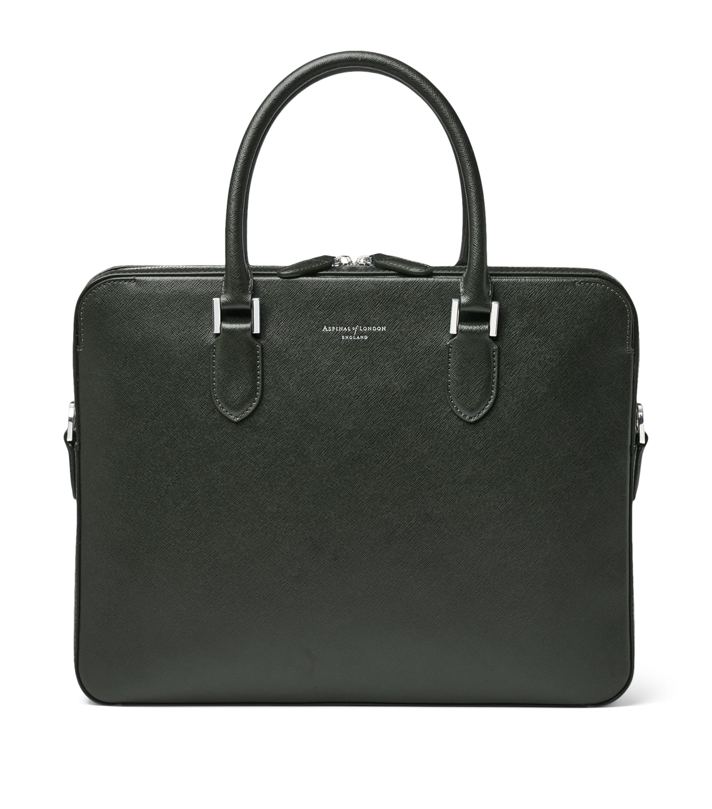 Aspinal Of London Leather Mount Street Briefcase Bag Forestgreen Image 2