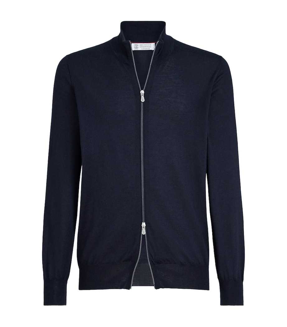 Brunello Cucinelli Mens Cashmere-Silk Zip-Up Cardigan Image 1