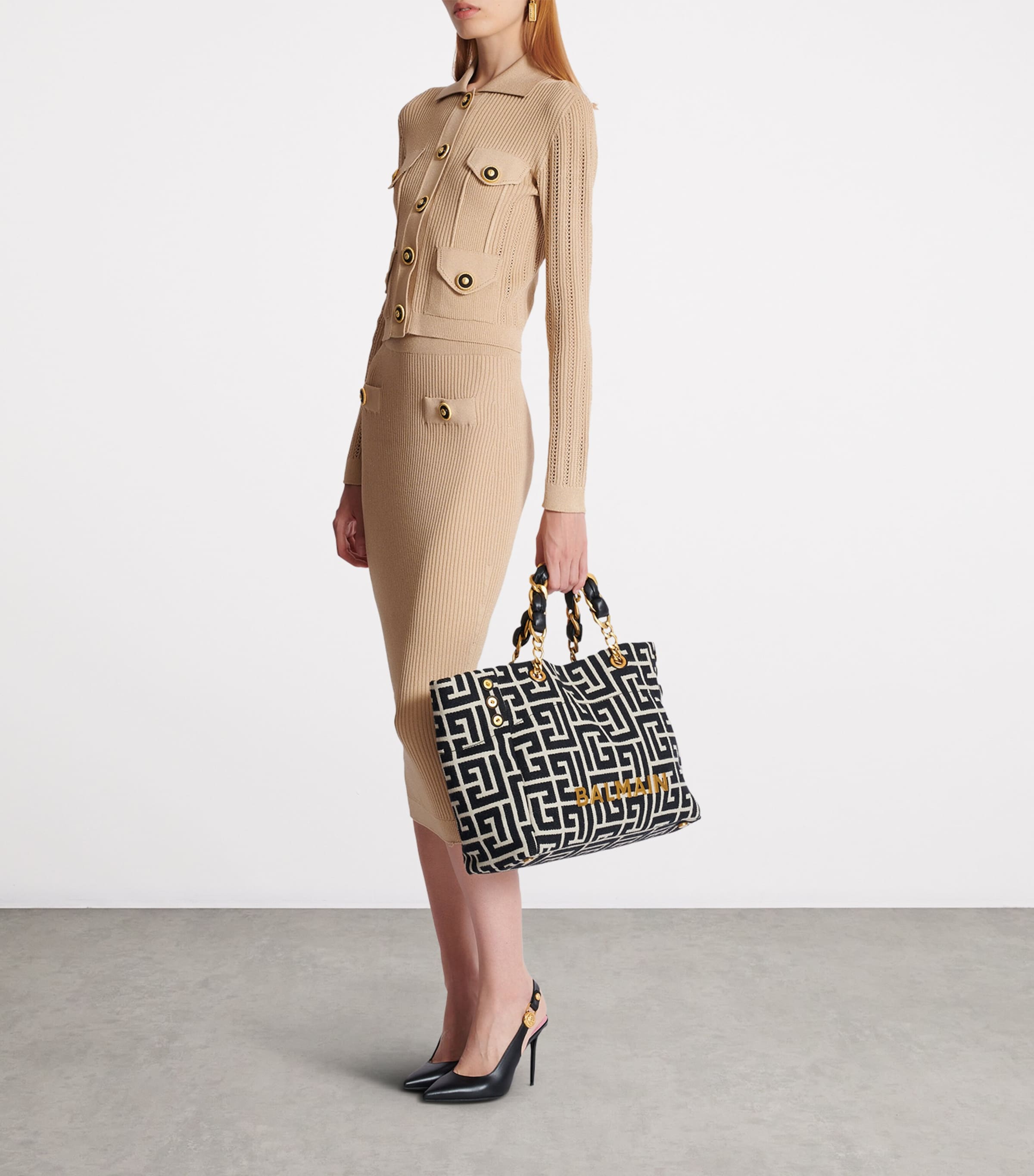 Cropped Rib-Knit Cardigan 0DC NUDE Image 5