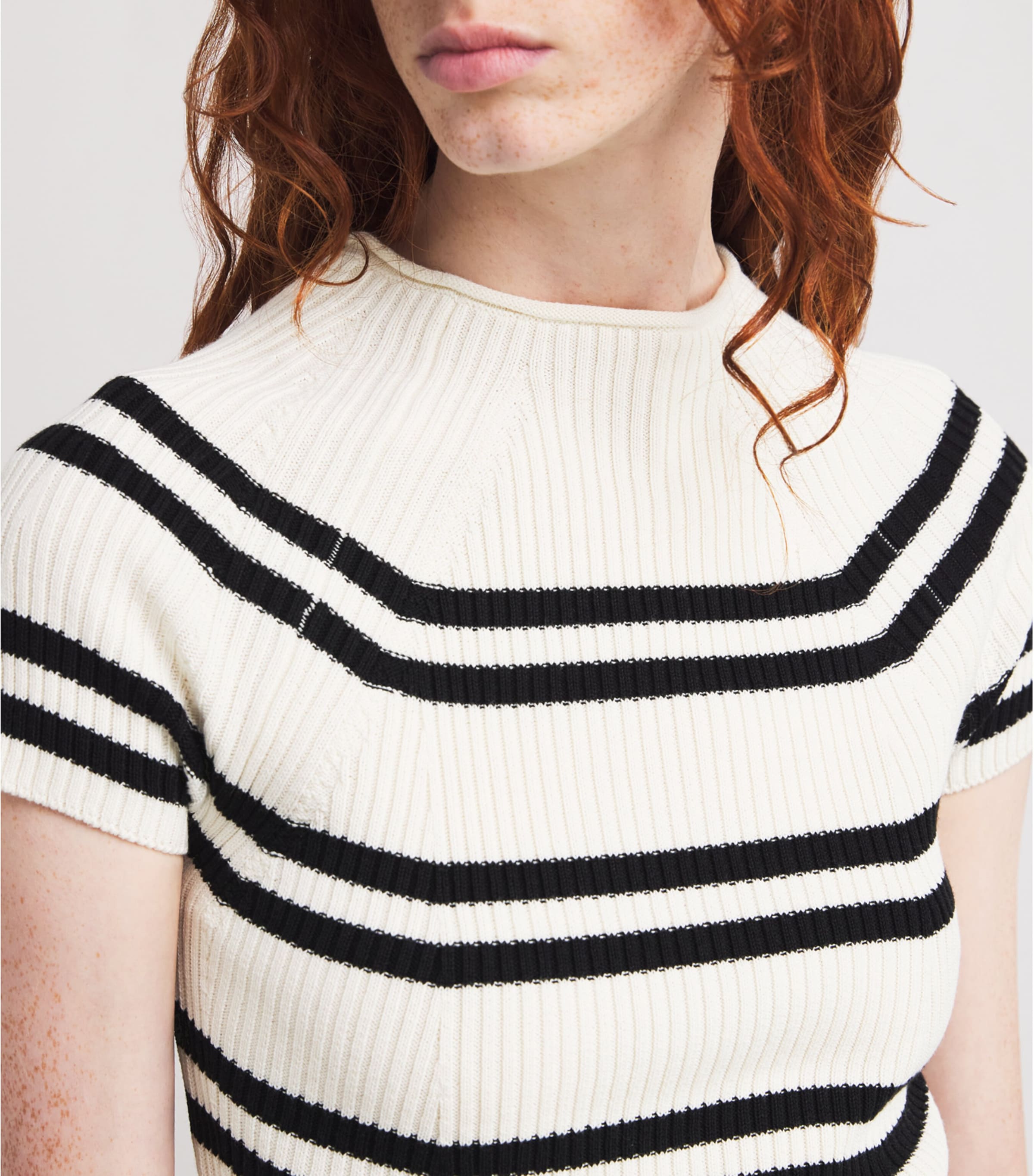 Stripe Short-Sleeve Sweater WHITE Image 6