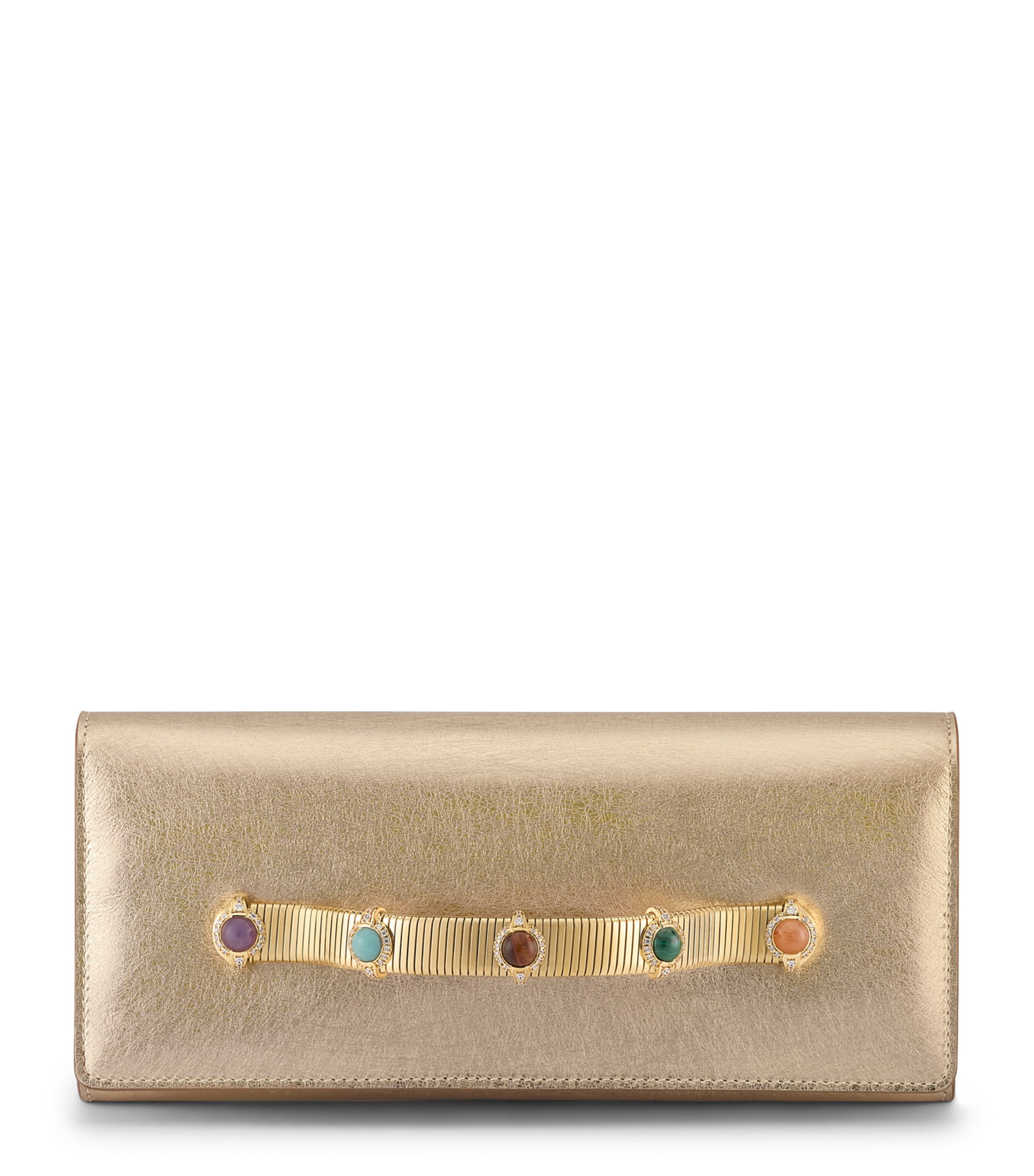 Bvlgari Leather Tubogas Cabochon Evening Clutch Bag Gold Image 1
