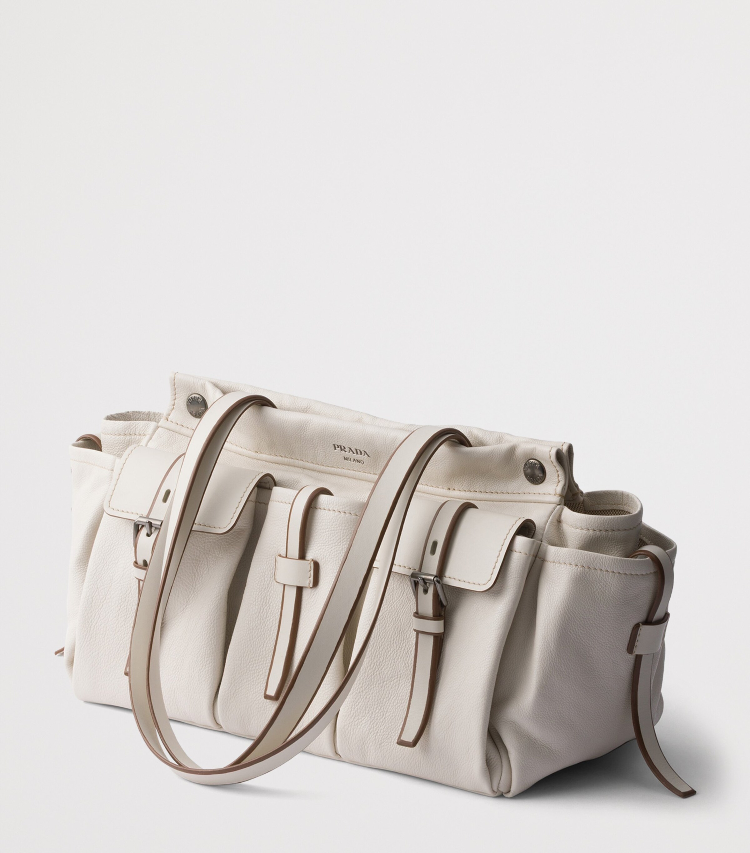 Prada Large Leather Route Tote Bag Neutral Image 2