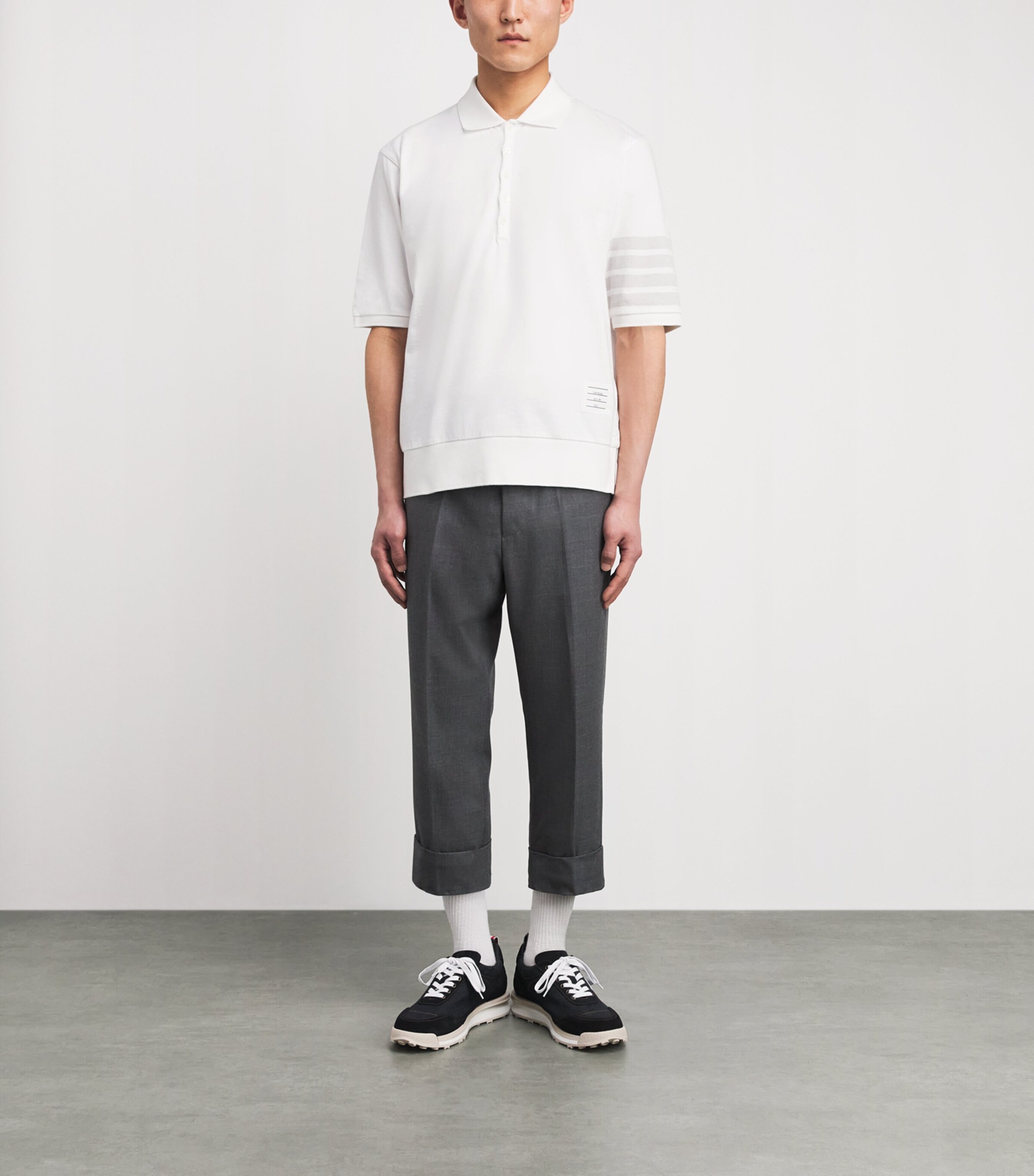 Thom Browne Mens Cotton 4-Bar Polo Shirt White Image 2