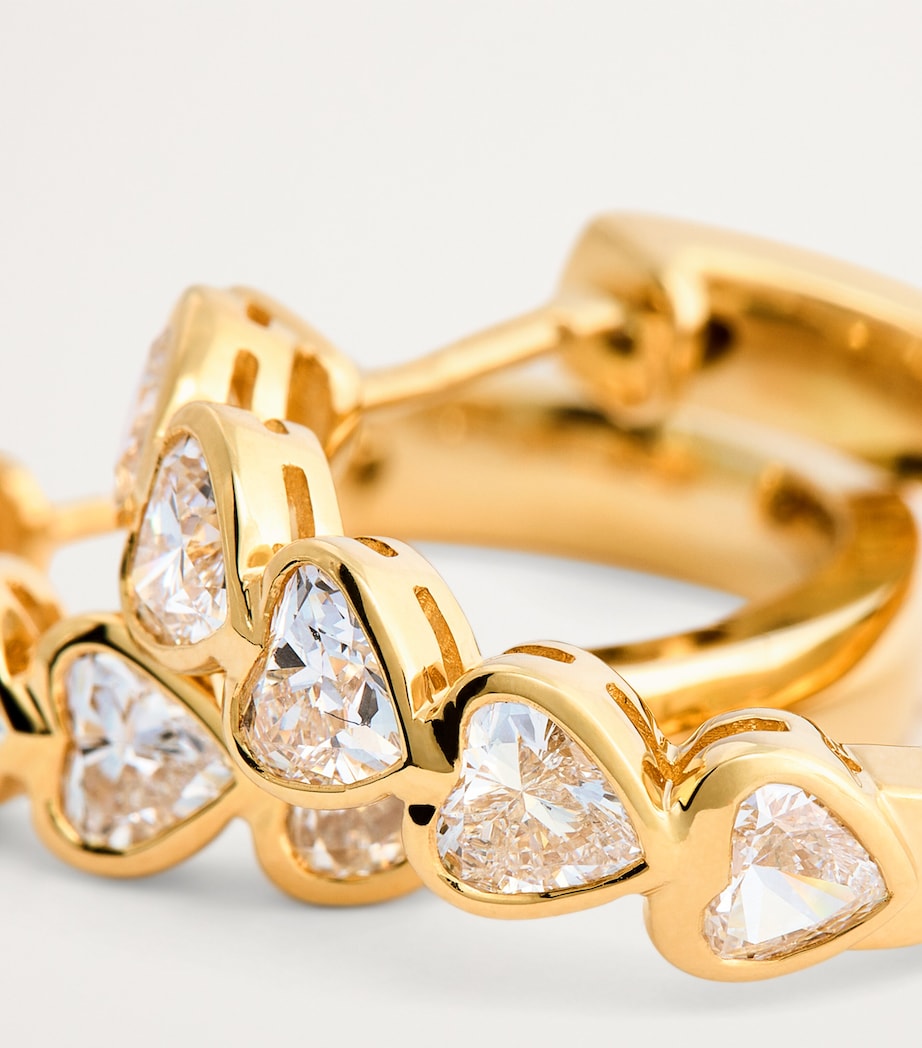 Medium Yellow Gold and Diamond Heart Hoop Earrings YELLOW GOLD Image 6