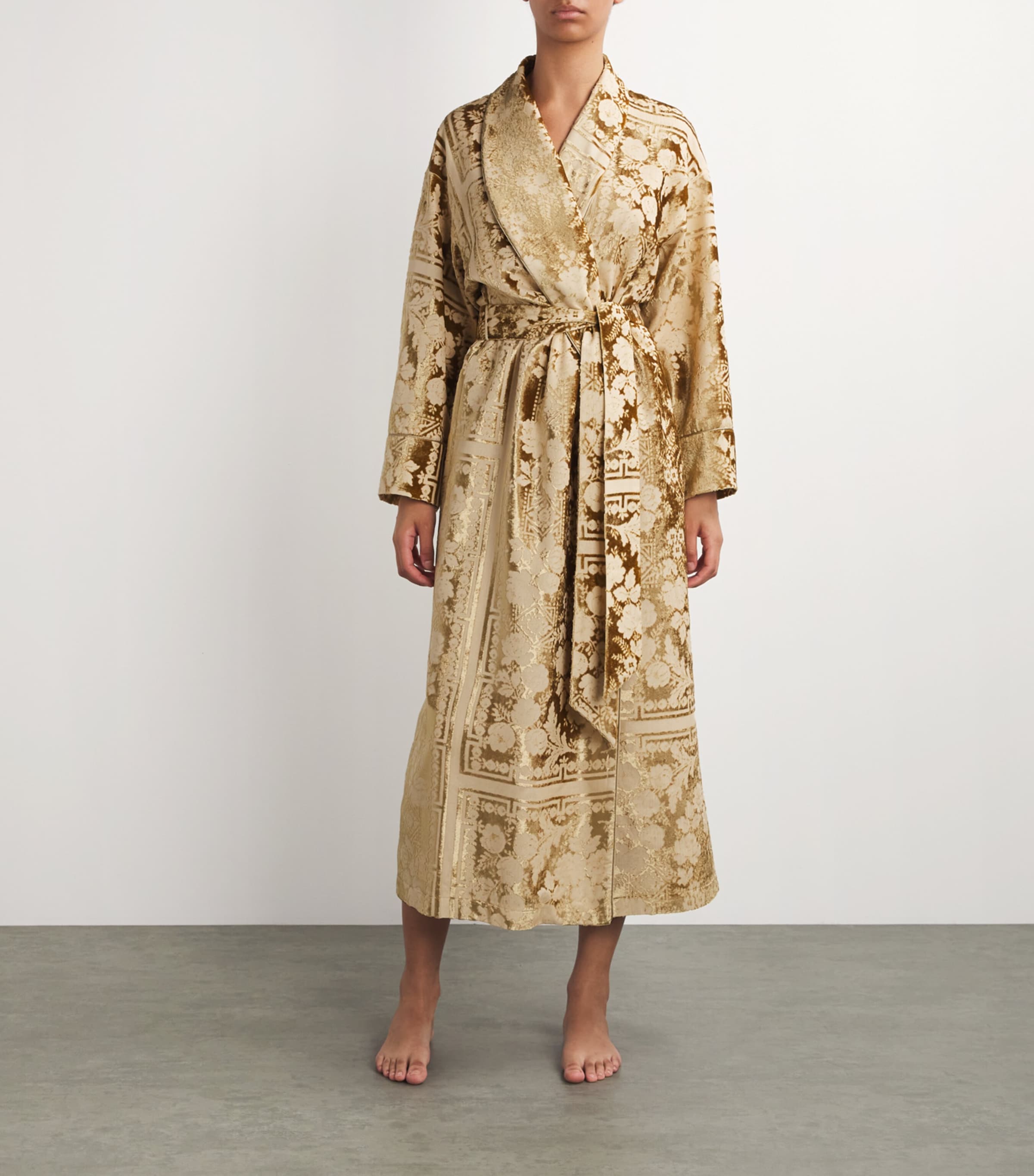 Jacquard Liquid Velvet Robe GOLD & IVORY Image 2