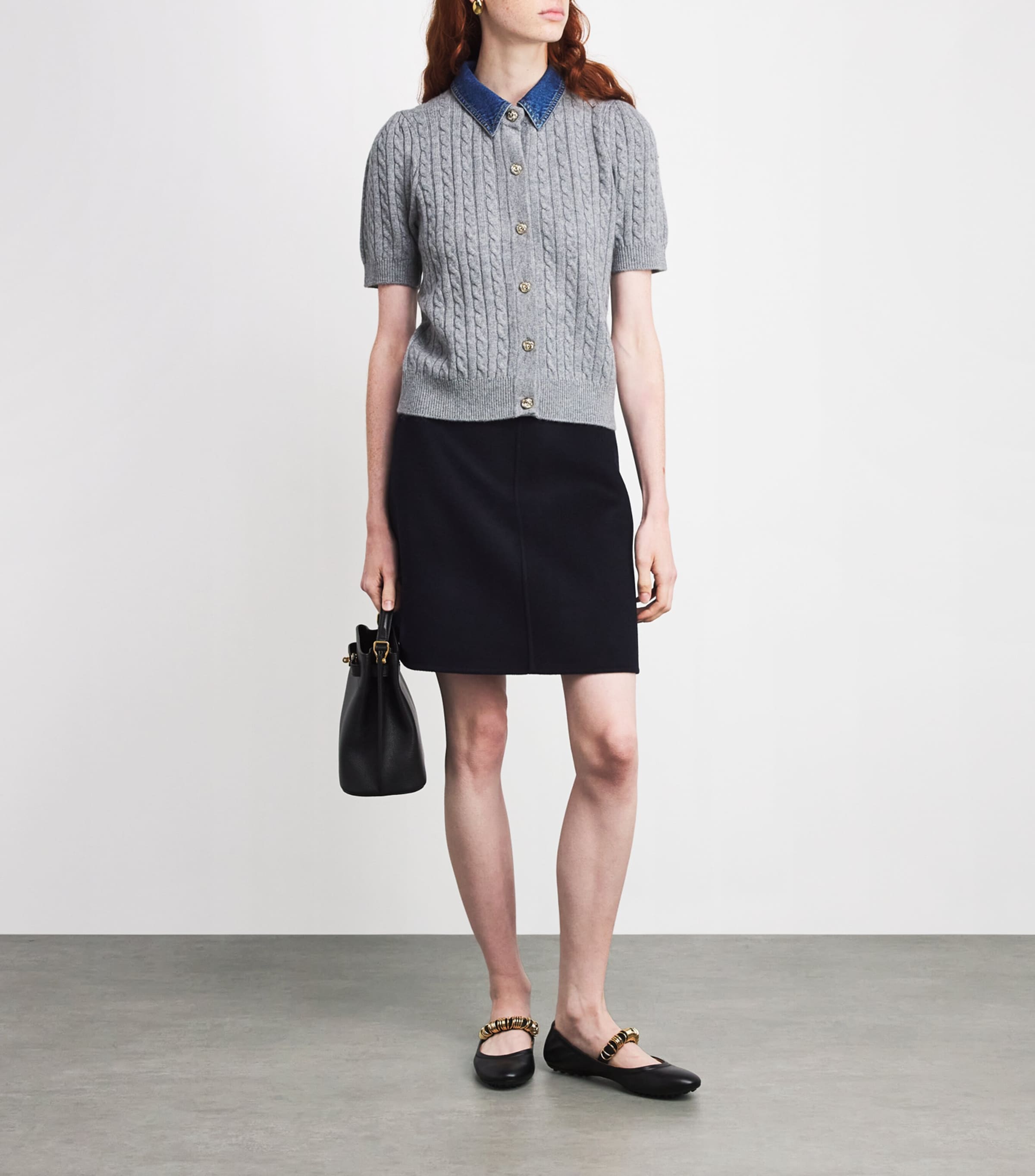 Wool-Cashmere Denim-Collar Cardigan GREY Image 2