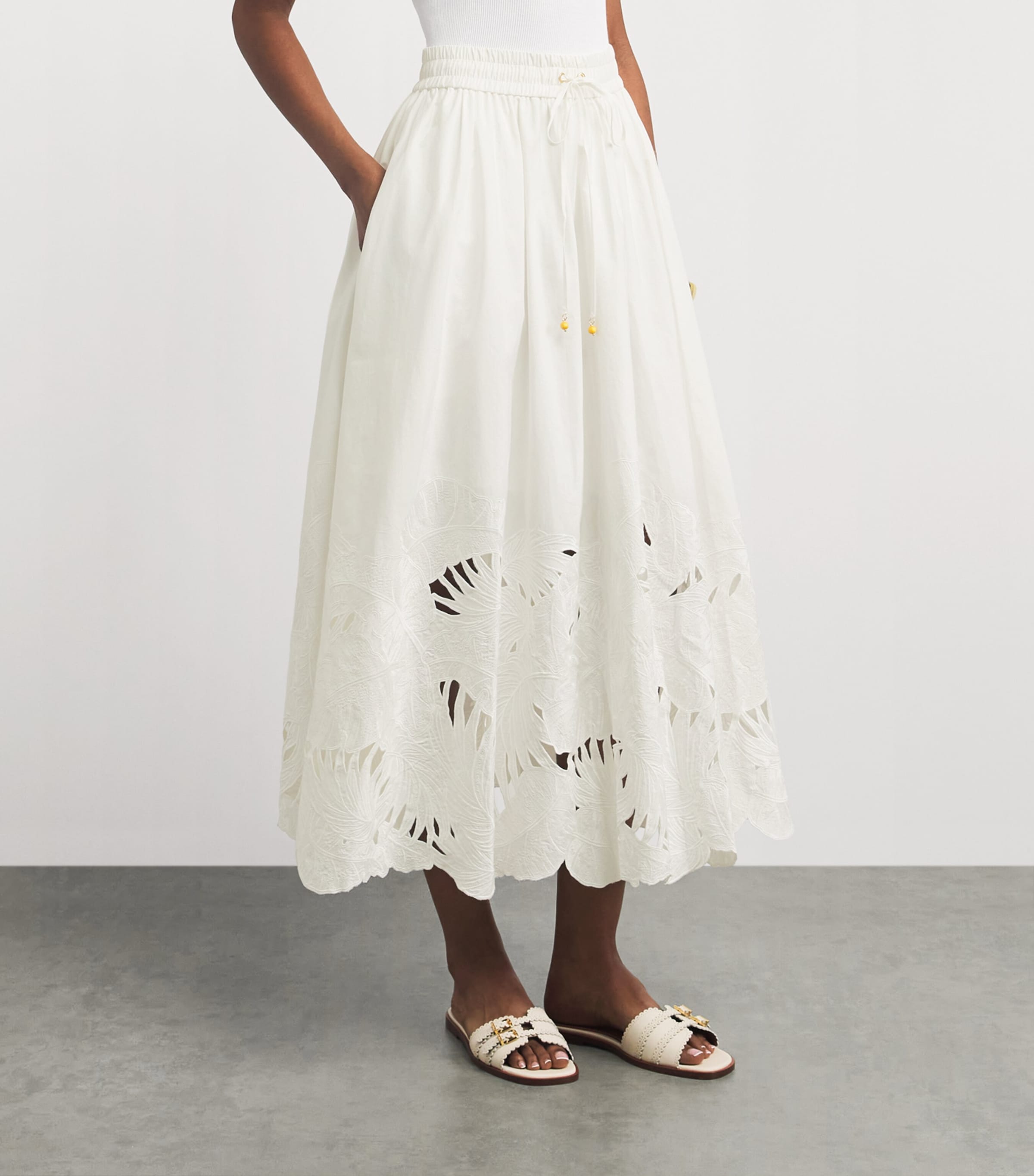 Zimmermann Womens Cotton Mahon Midi Skirt Ivo Ivory Image 4
