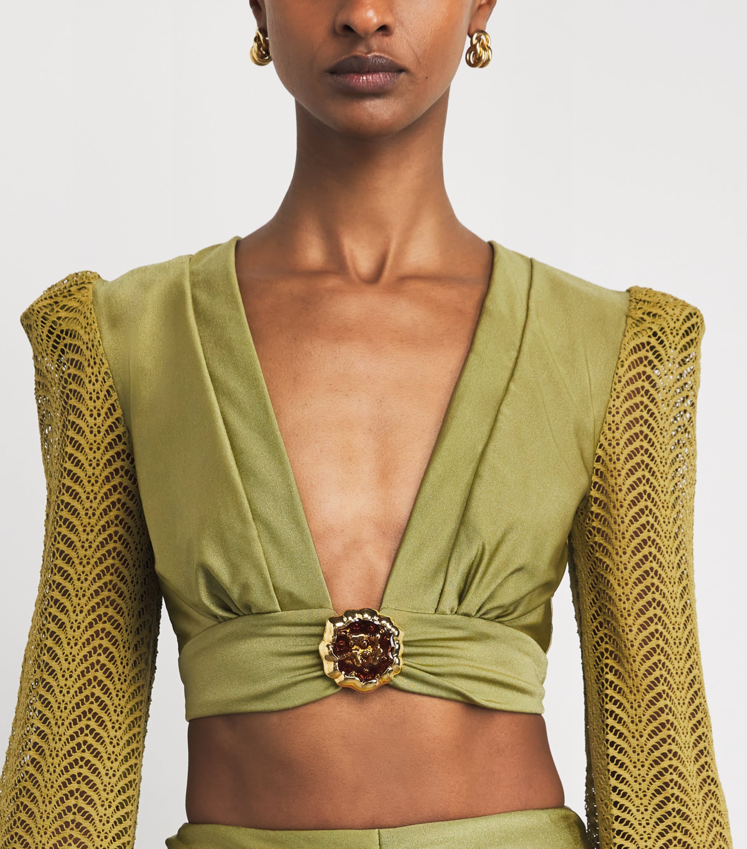 Gemstone-Detail Crop Top GREEN Image 6