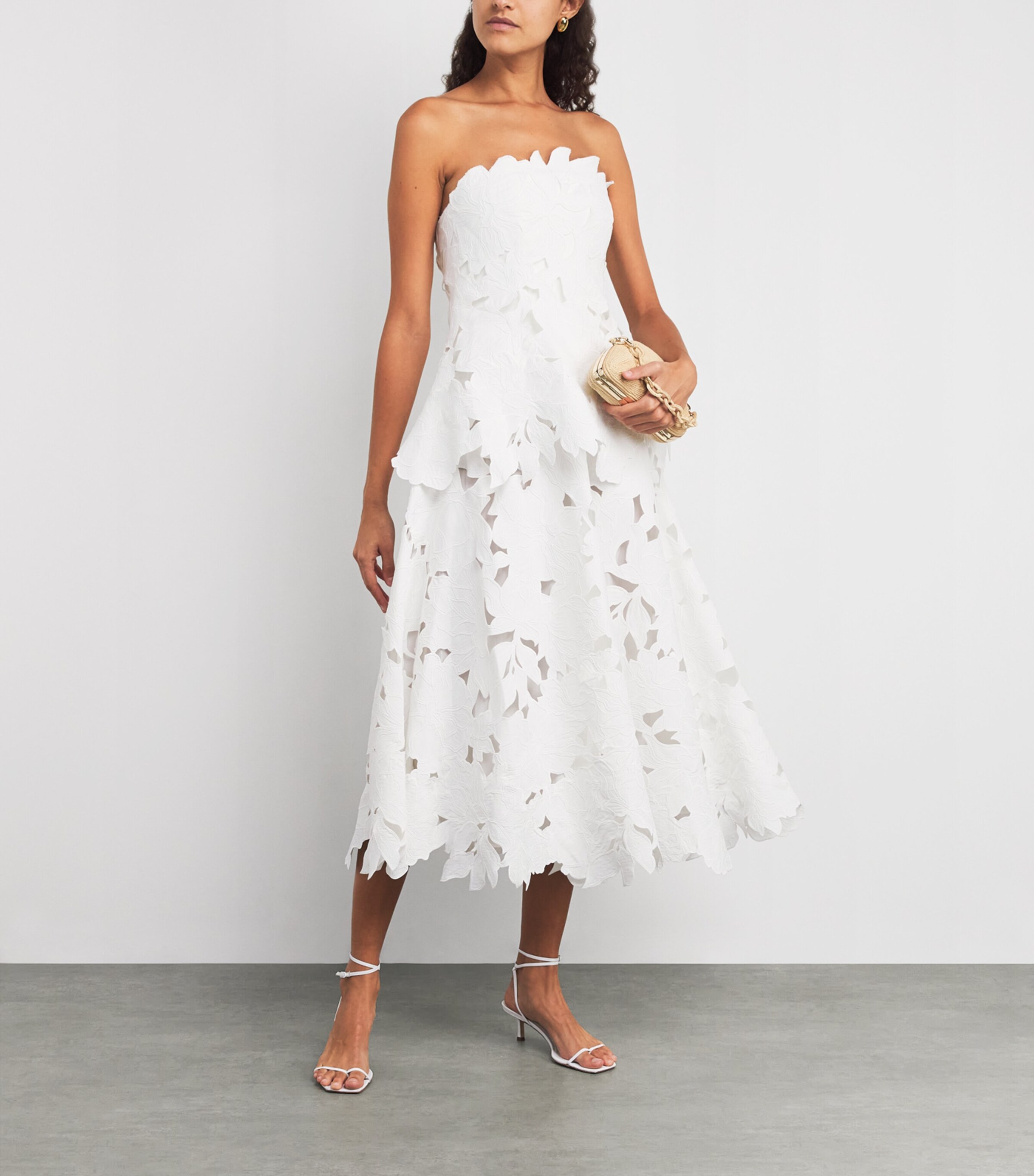 Simkhai Womens Embroidered Floral Strapless Midi Dress White Image 2