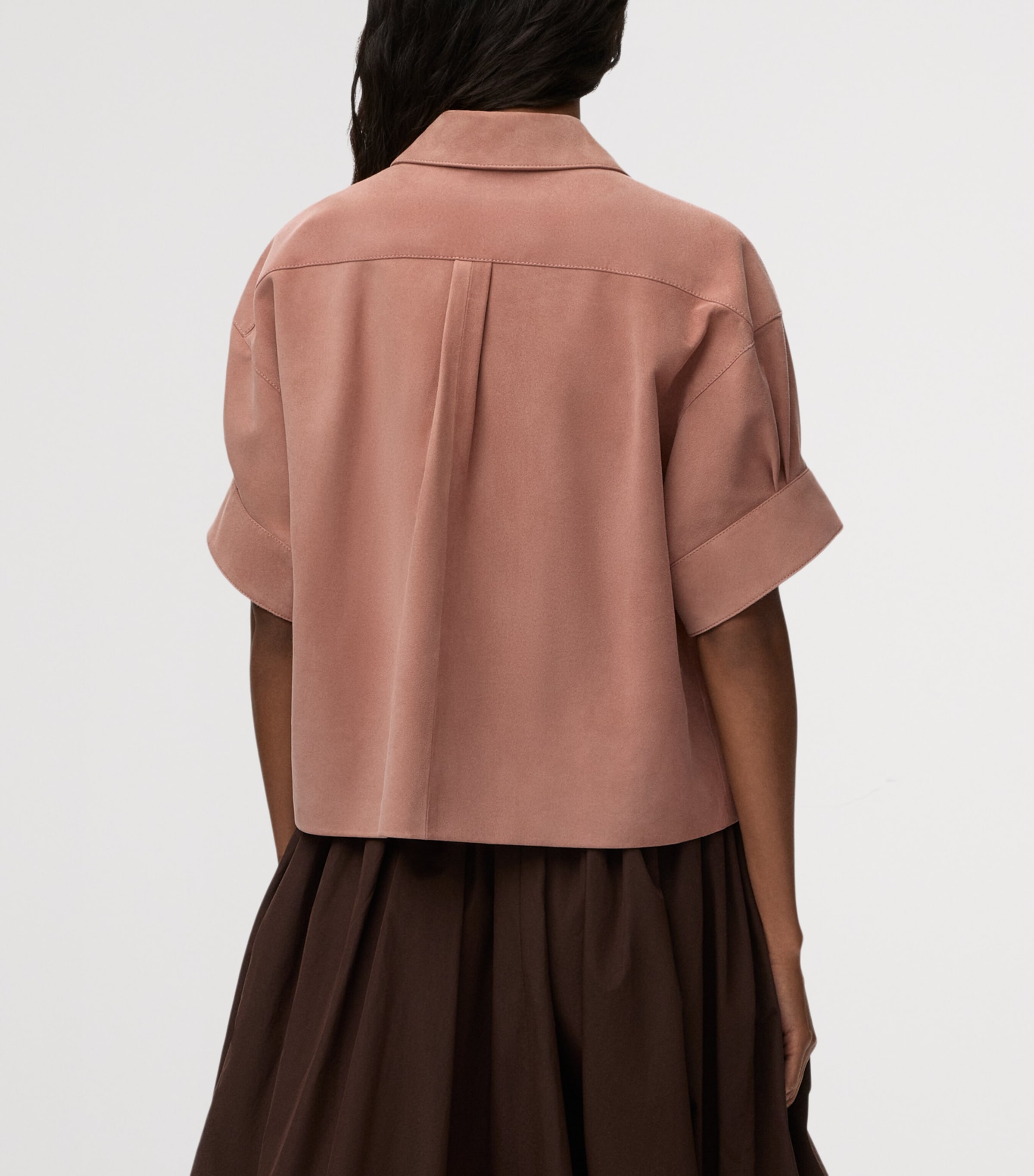 LOEWE Womens x Paula's Ibiza Suede Logo Short-Sleeve Shirt Light Pink Image 4