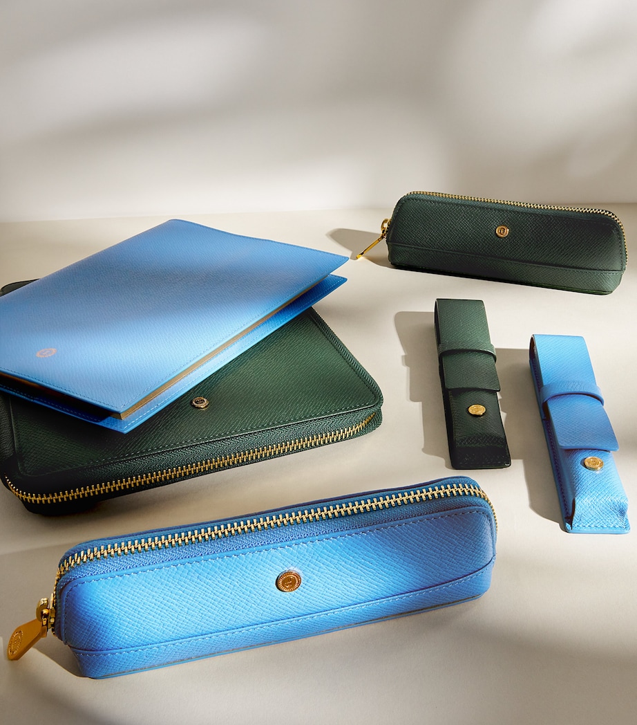 Harrods Leather Refillable Sleeve and Notepad Blue Image 3