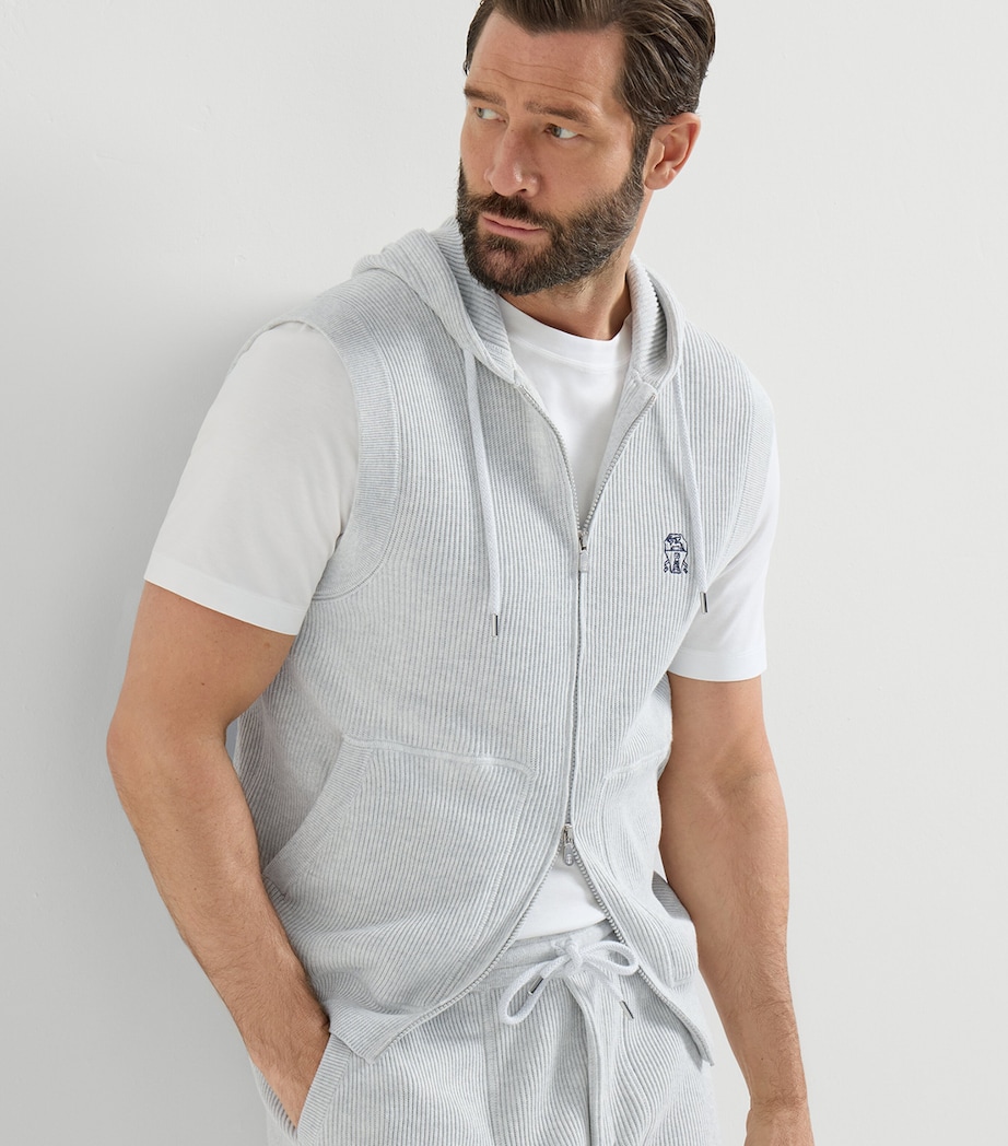 Brunello Cucinelli Mens Cotton Rib-Knit Sleeveless Hoodie Image 4