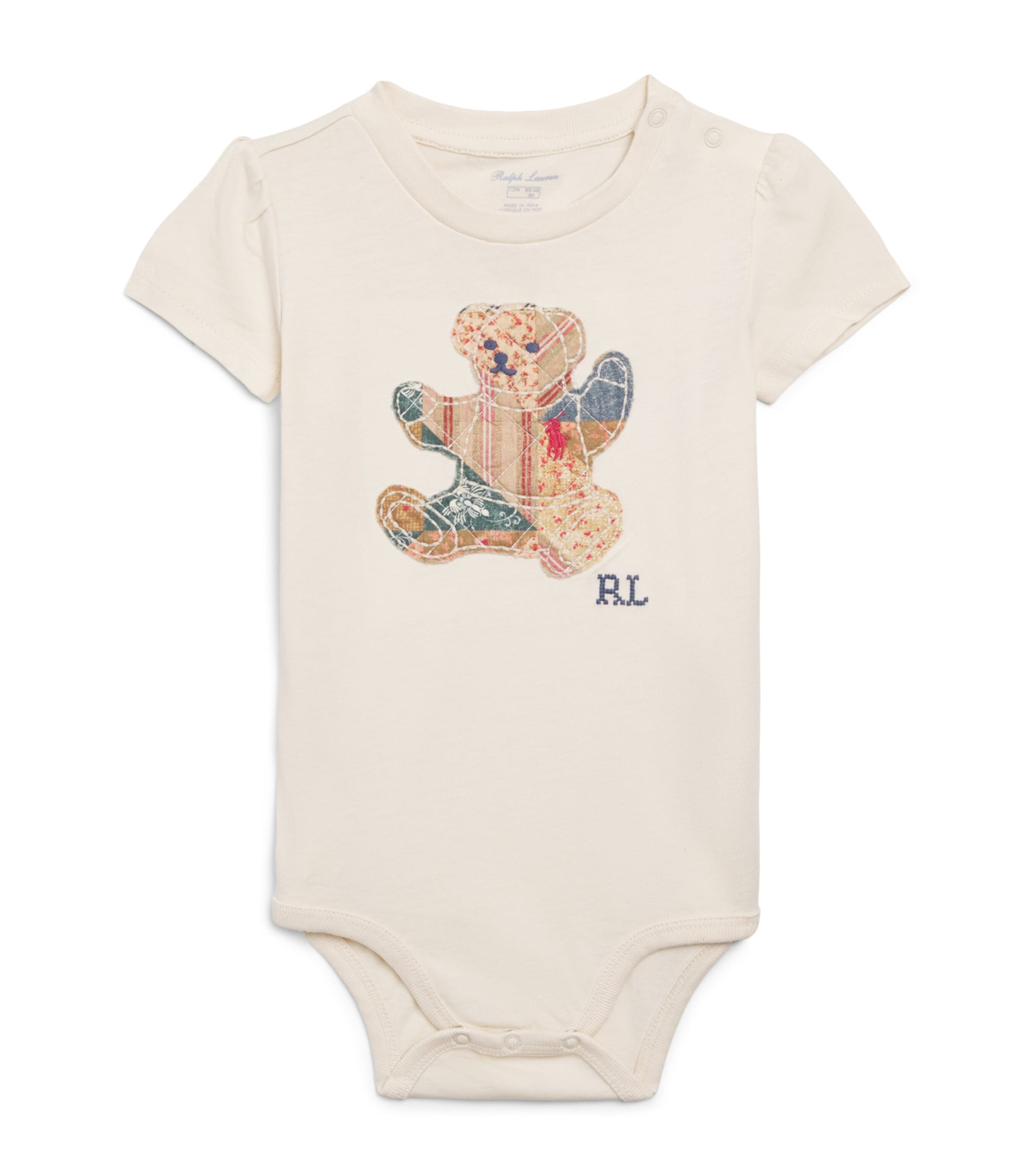 Ralph Lauren Kids Patchwork Bear Bodysuit (3-12 Months) Guide Cream Image 1