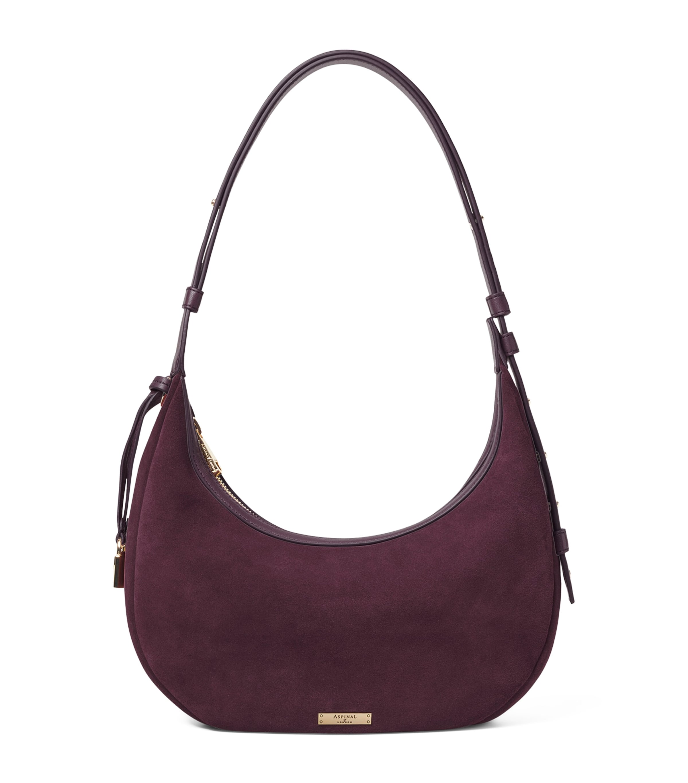 Aspinal Of London Womens Hudson Crescent Small Suede Shoulder Bag Claret In Burgundy