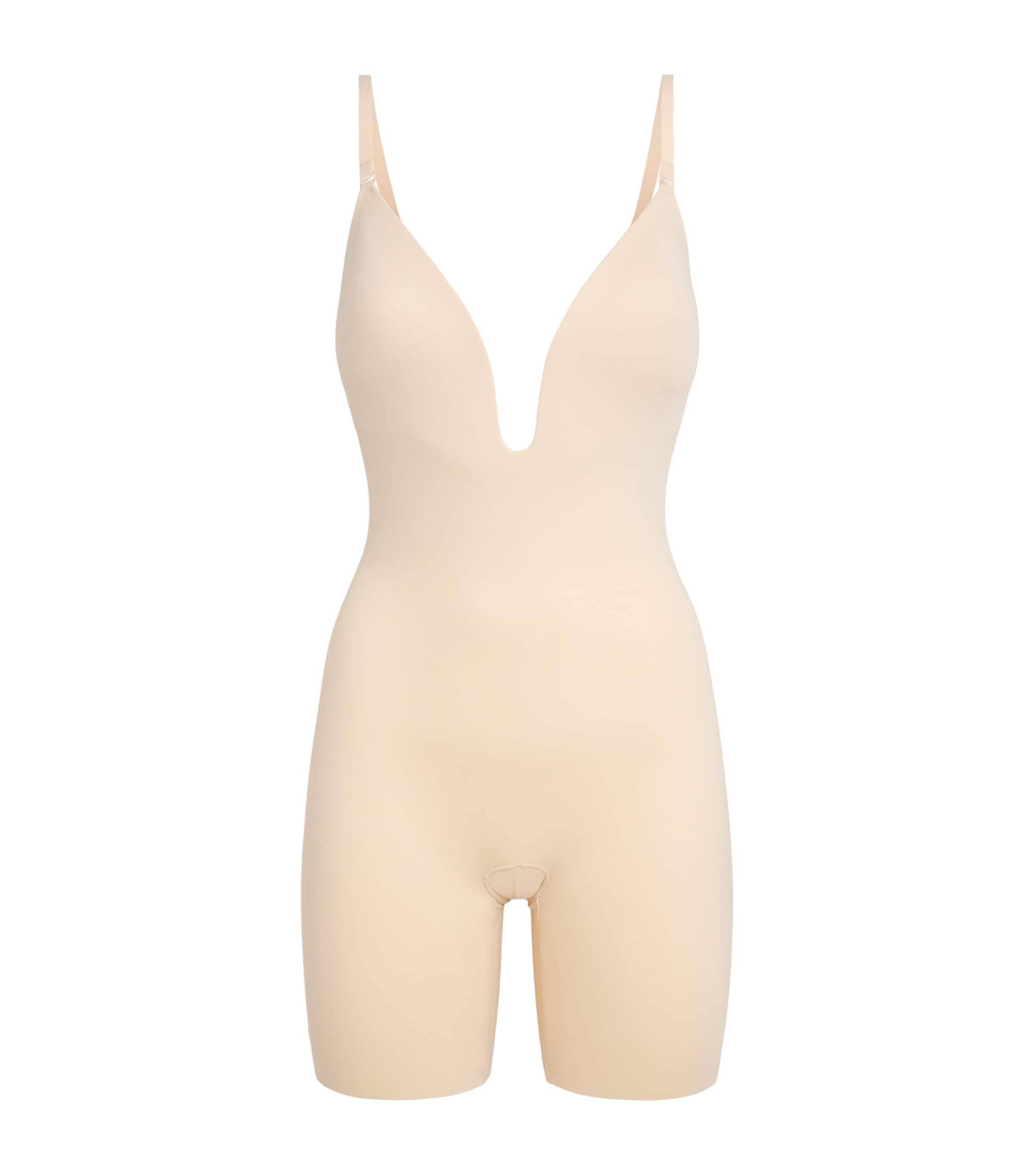 SPANX Womens SPANXshape Suit Your Fancy Plunge Mid-Thigh Bodysuit - Medium Control Toasted Coconut Image 1