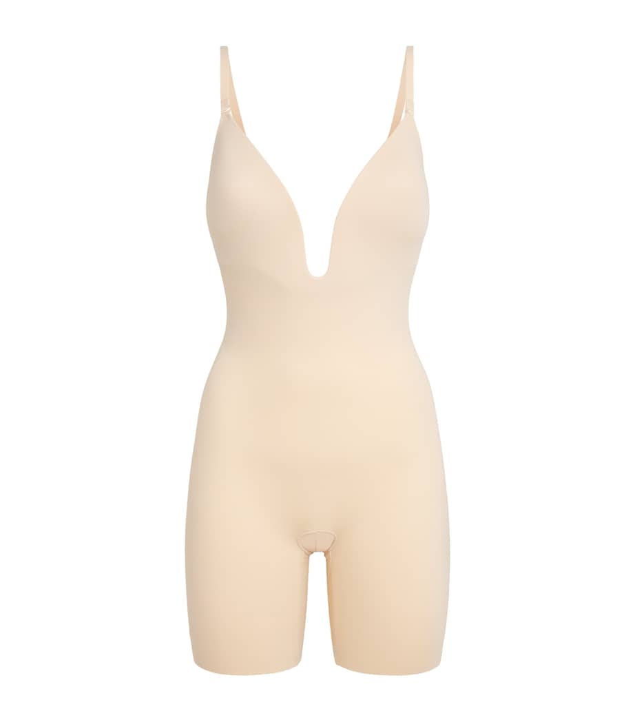 SPANX Womens SPANXshape Suit Your Fancy Plunge Mid-Thigh Bodysuit - Medium Control Toasted Coconut Image 1