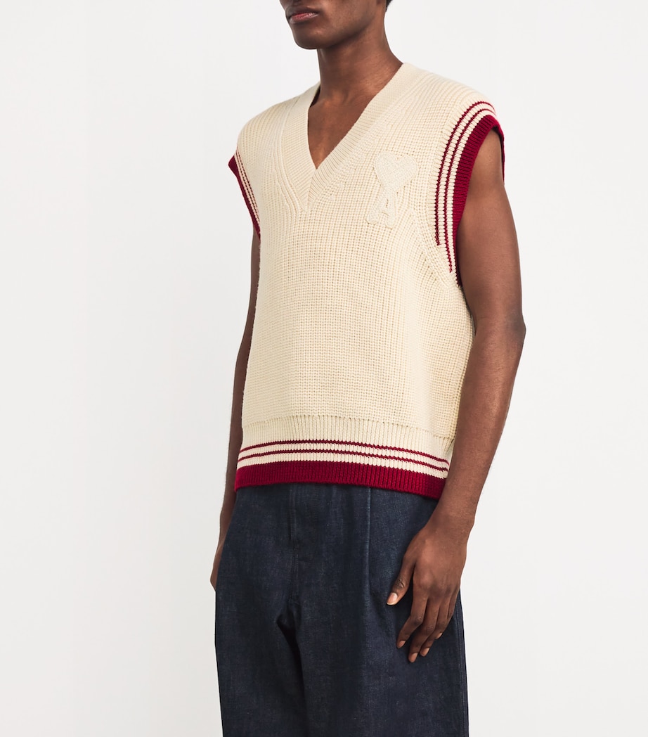 AMI Paris Mens Virgin Wool Ami de Coeur Sweater Vest Blanc Image 3