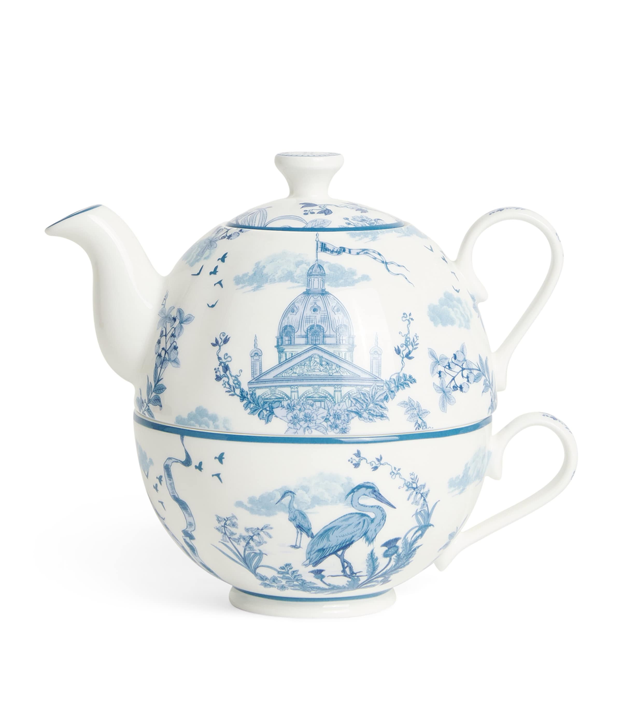 Harrods Toile Tea For One Teacup And Teapot In Blue