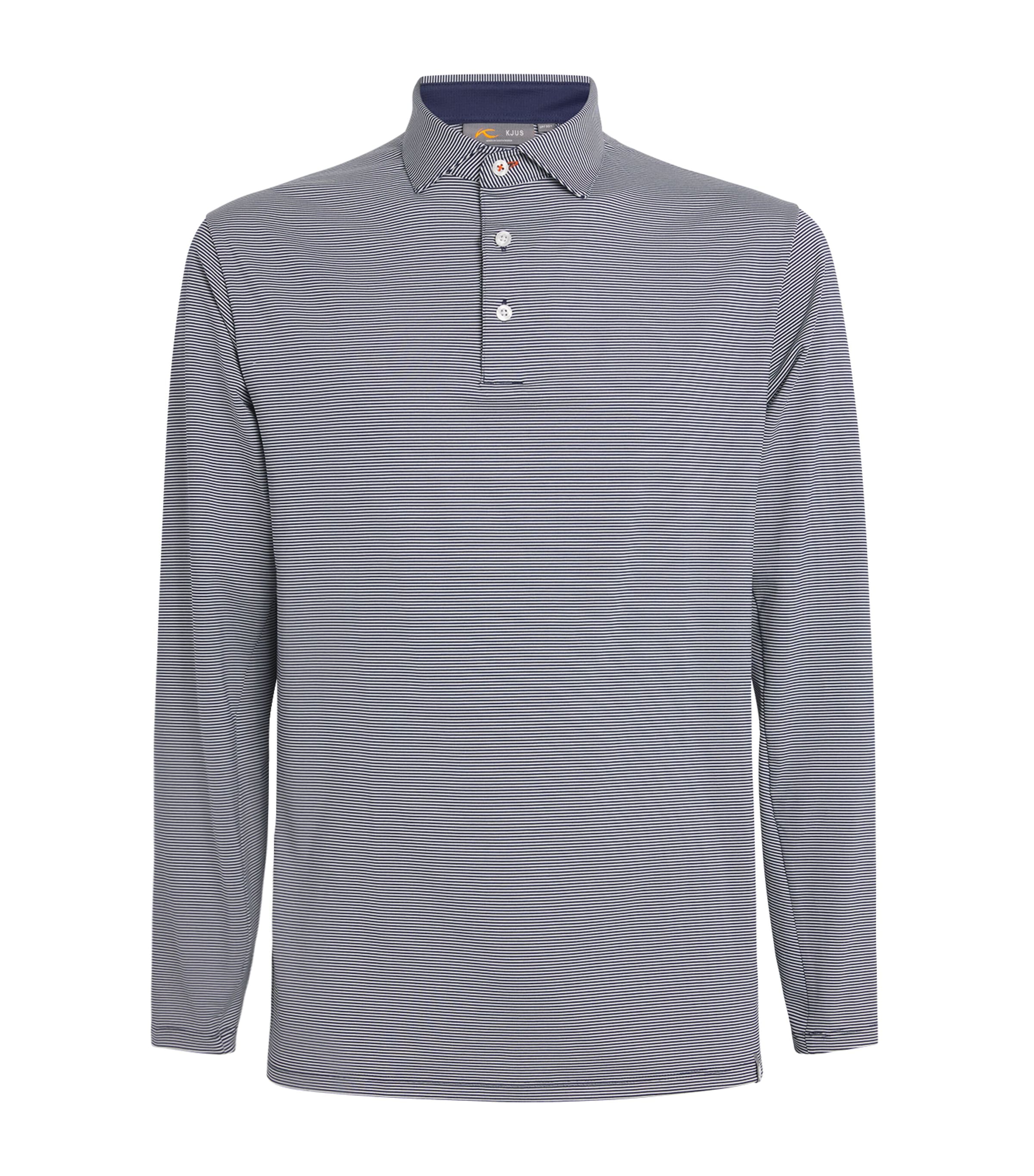 KJUS Stripe Soren Long-Sleeve Polo Shirt Atblu/ Whit
