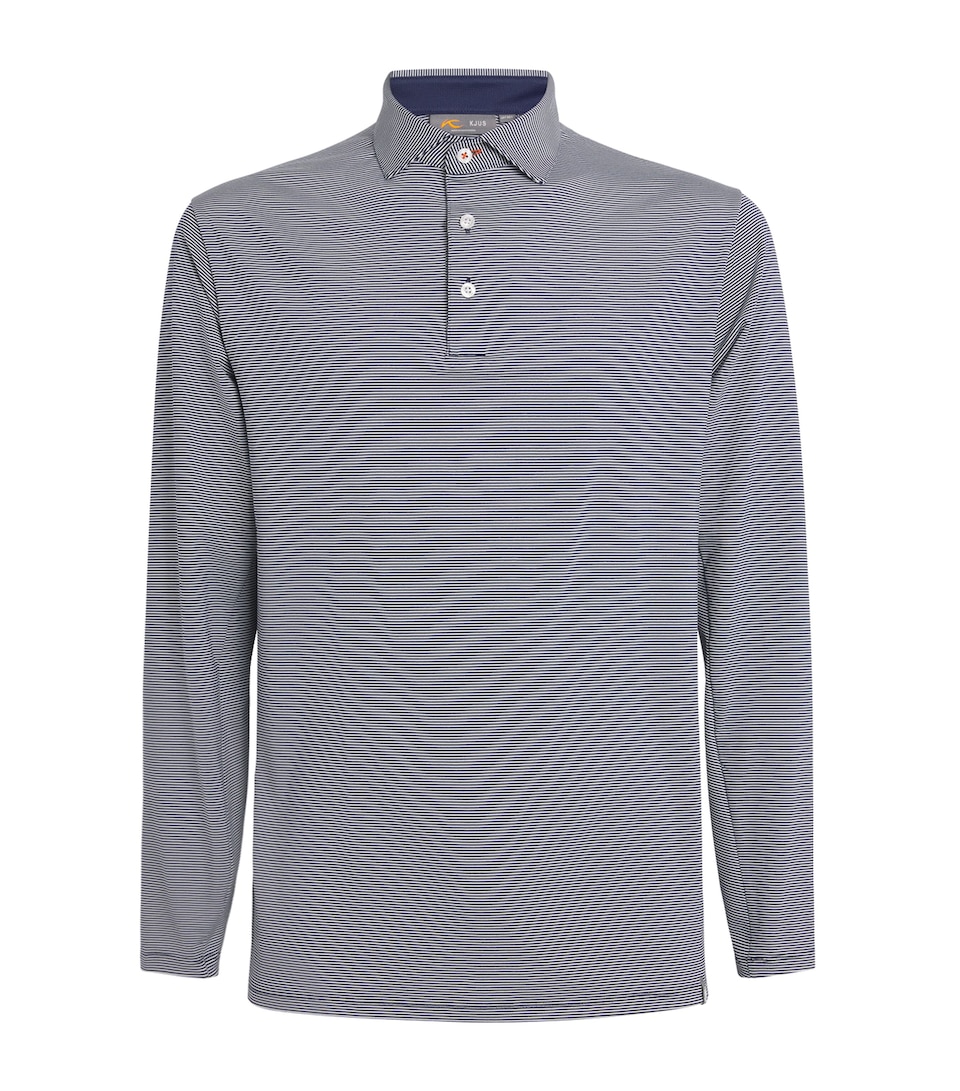 KJUS Stripe Soren Long-Sleeve Polo Shirt Atblu/ Whit