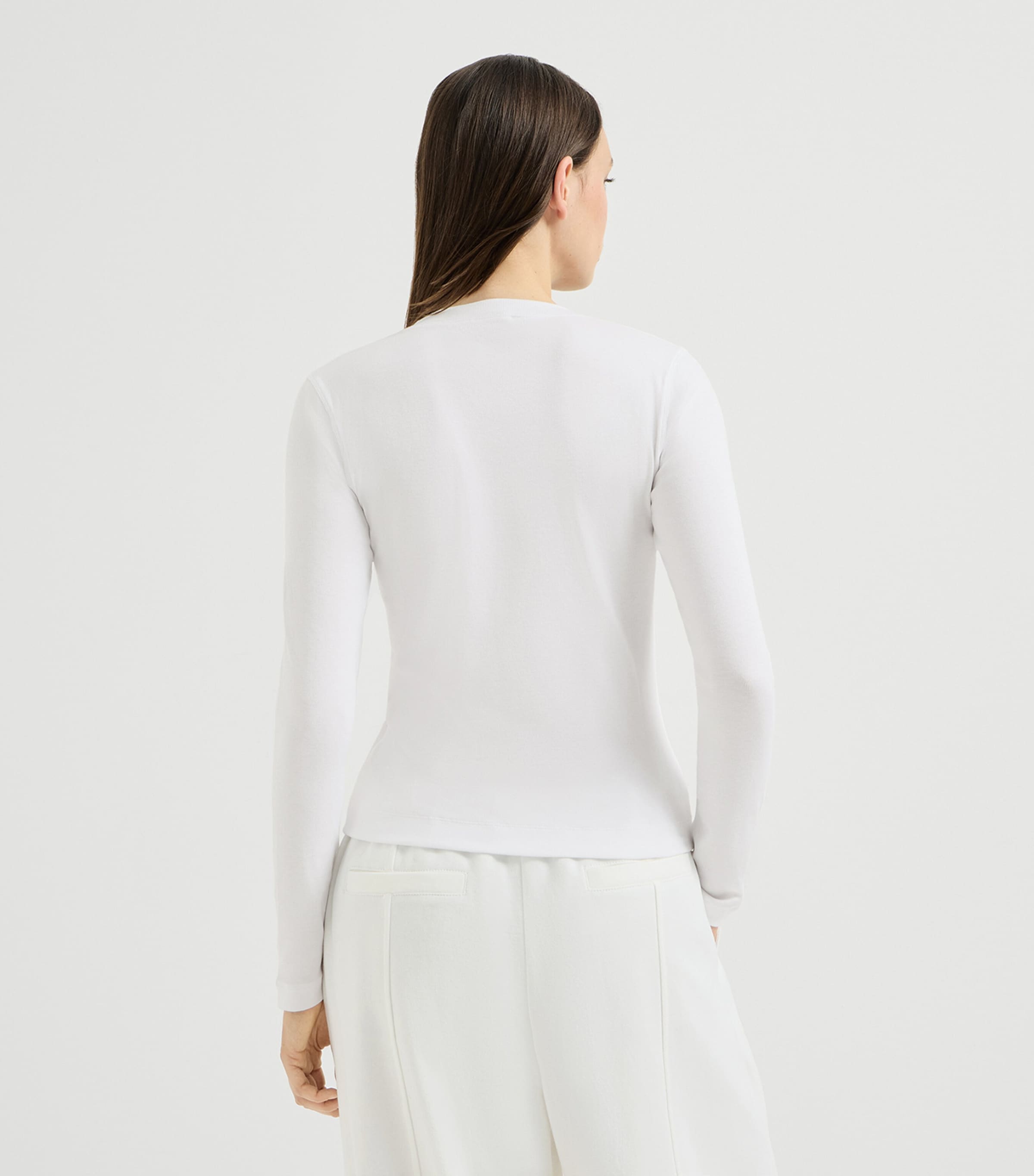 Brunello Cucinelli Womens Monili Long-Sleeve V-Neck T-Shirt White Image 5
