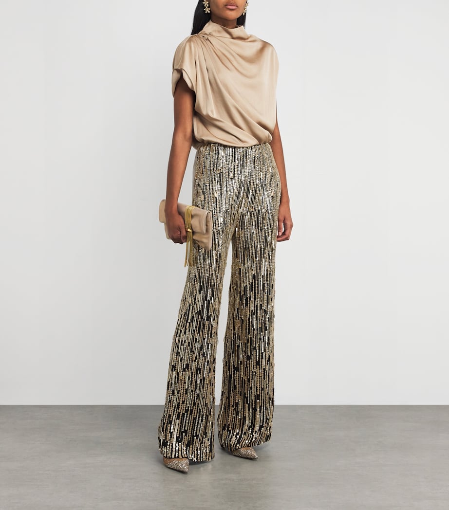 Embellished Cecille Wide-Leg Trousers 2033 LIQURC GLD BDNG Image 2