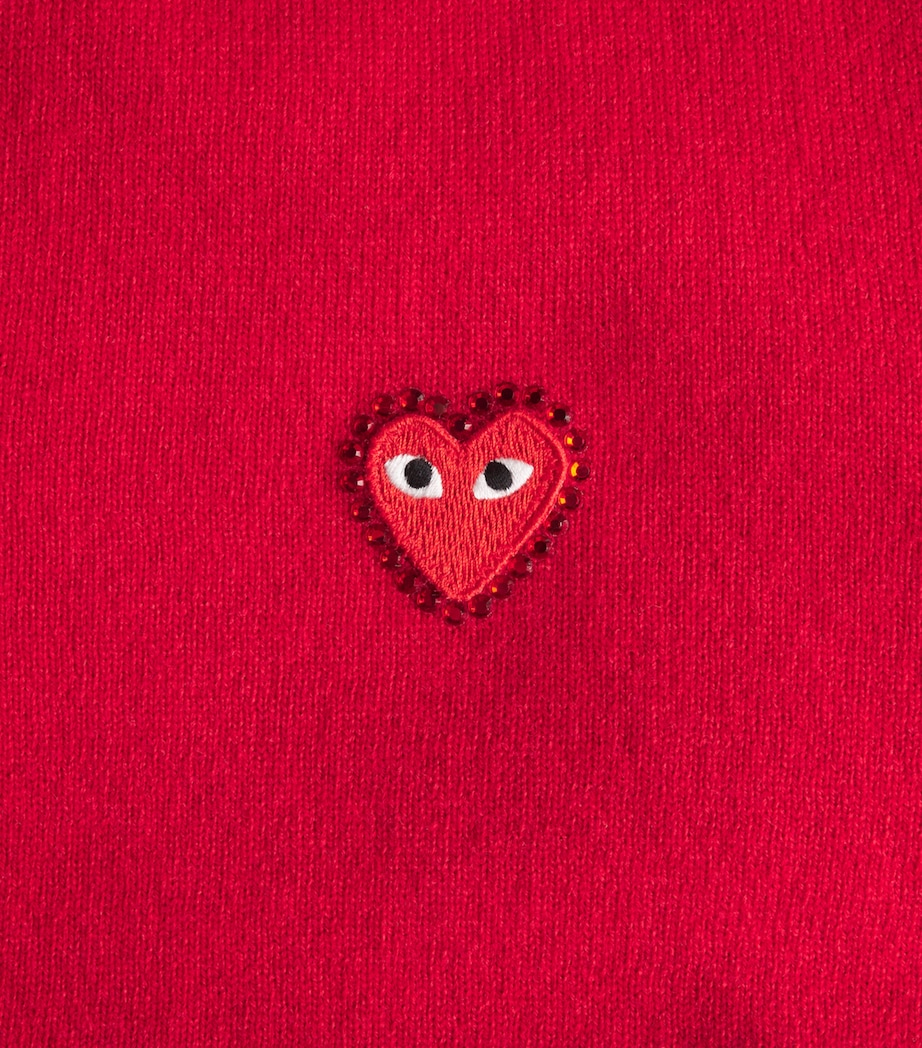 Comme Des Garçons Mens Wool Rhinestone Heart Logo Cardigan Red Image 6