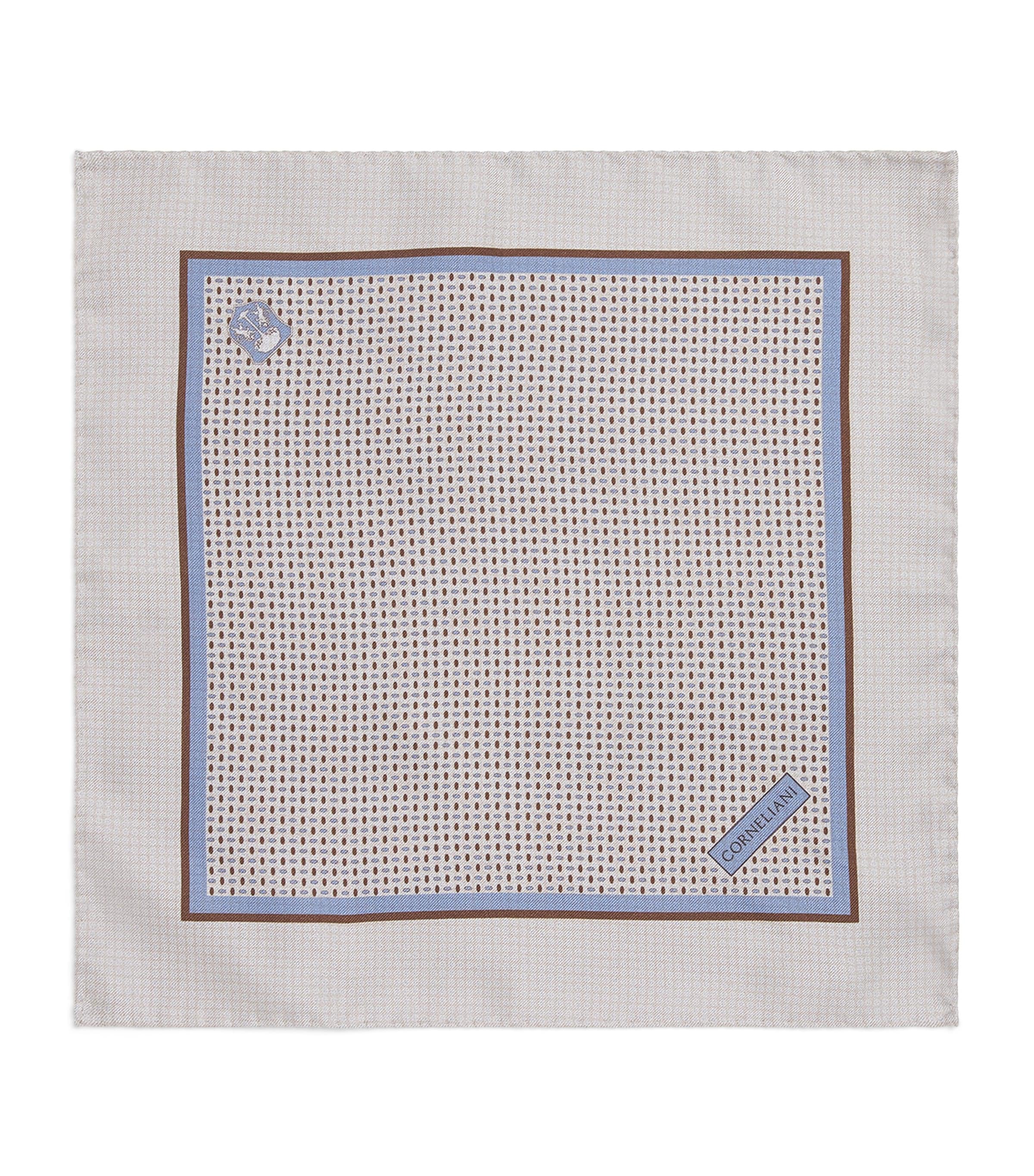 Corneliani Silk Printed Pocket Square In White