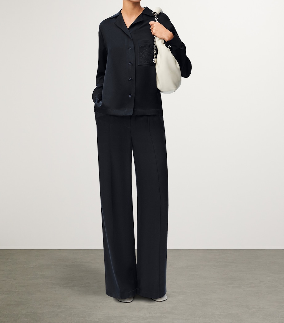 LOEWE Womens Silk-Blend Pyjama Shirt Midnight Blue Image 4