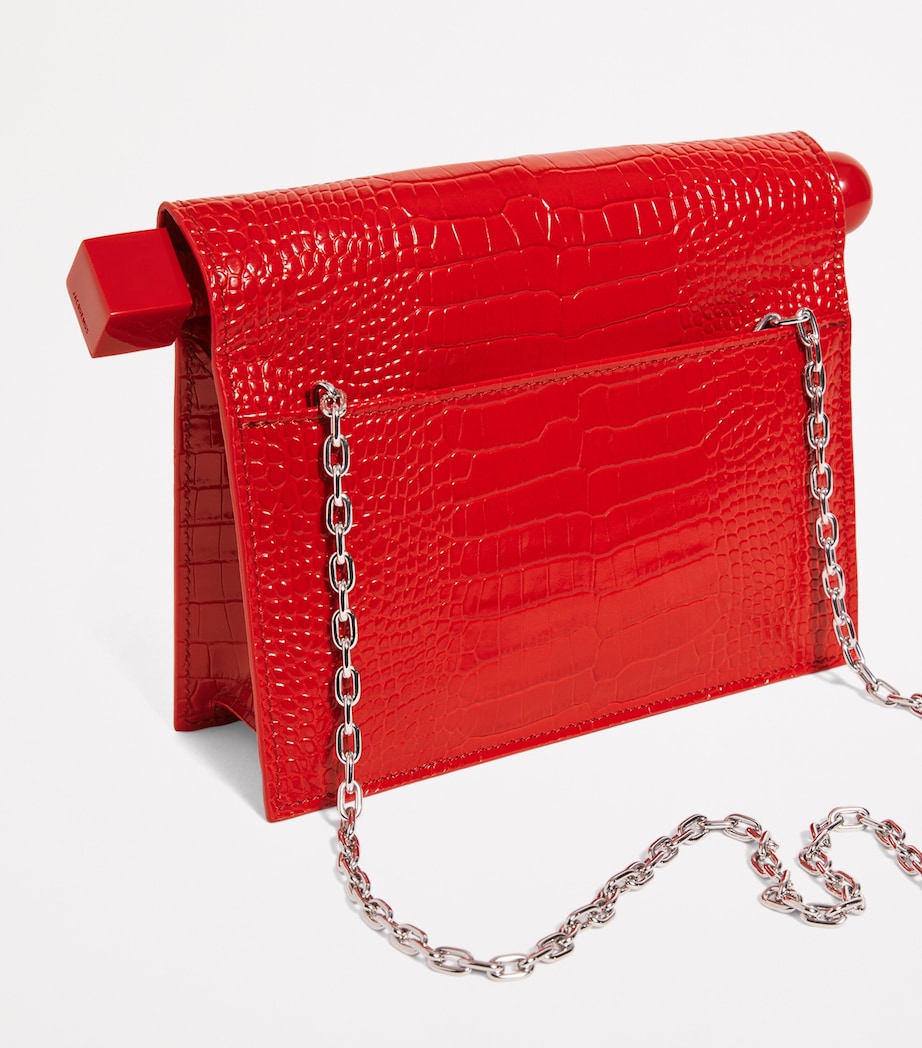 Croc-Embossed Leather La Petite Pochette Clutch Bag 470 RED Image 4