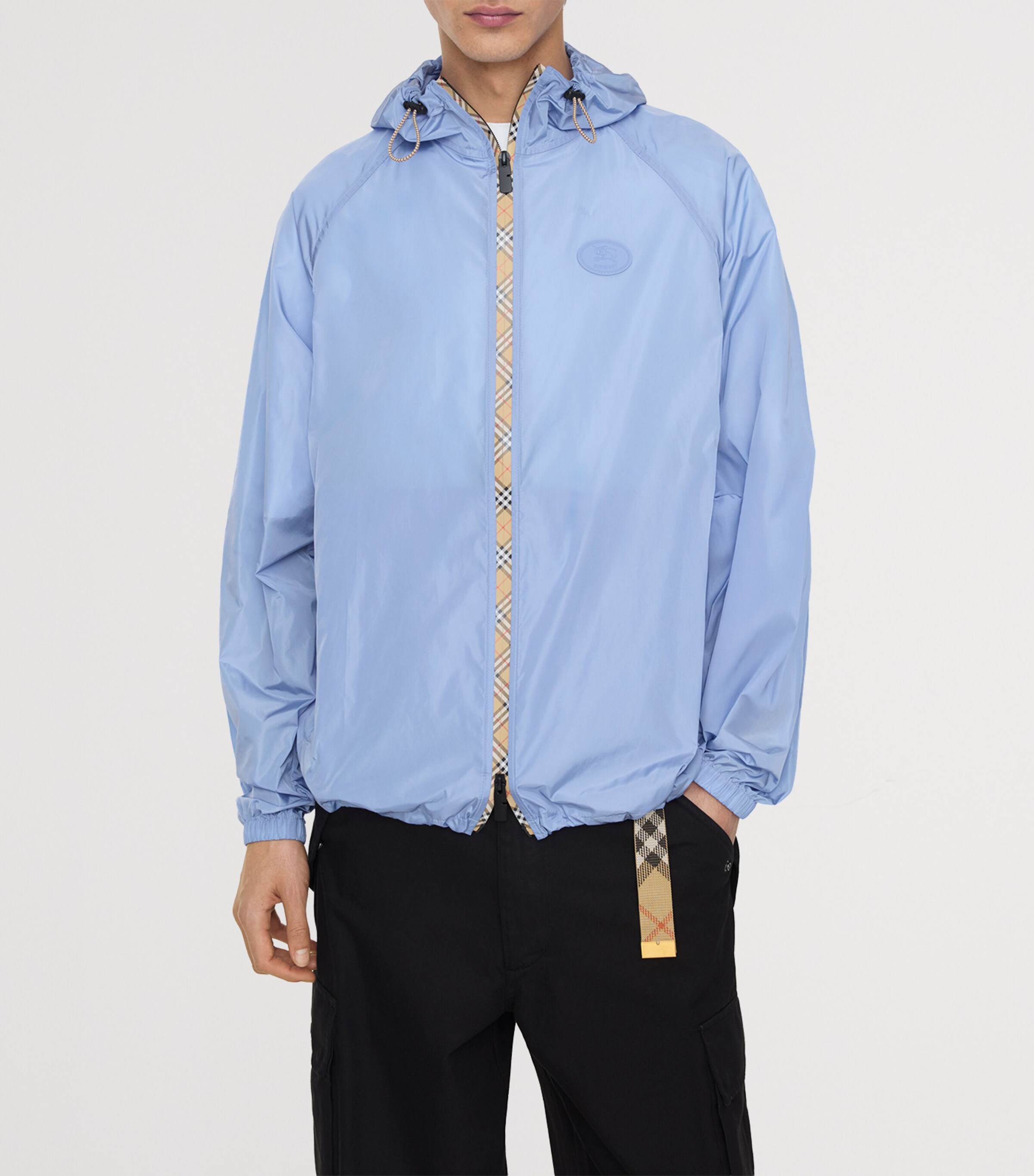Burberry Mens Nylon Check Tape Jacket Cornflower Blue Image 2