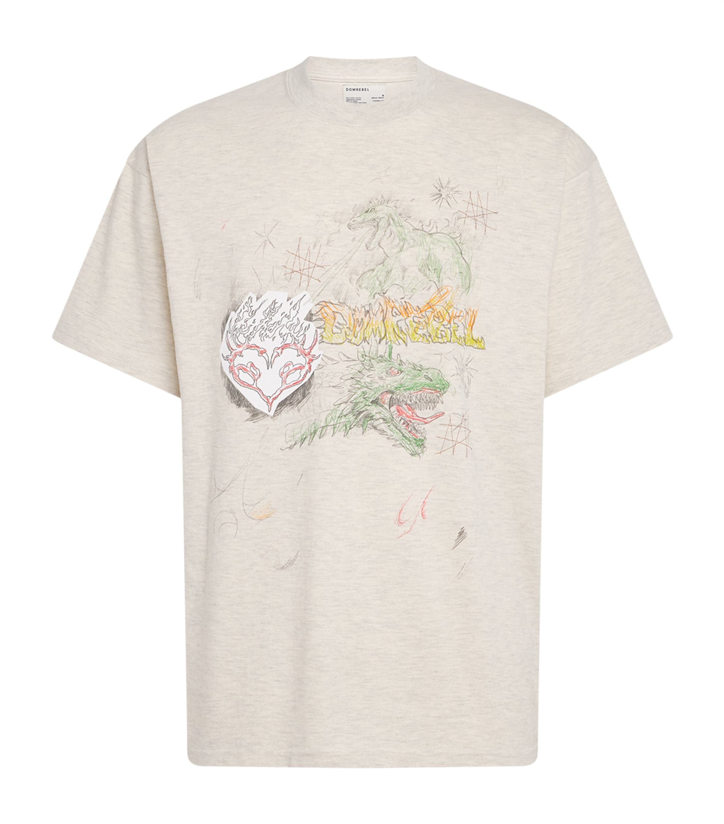 DOMREBEL Mens Cotton Conflict Print T-Shirt Greige Image 1