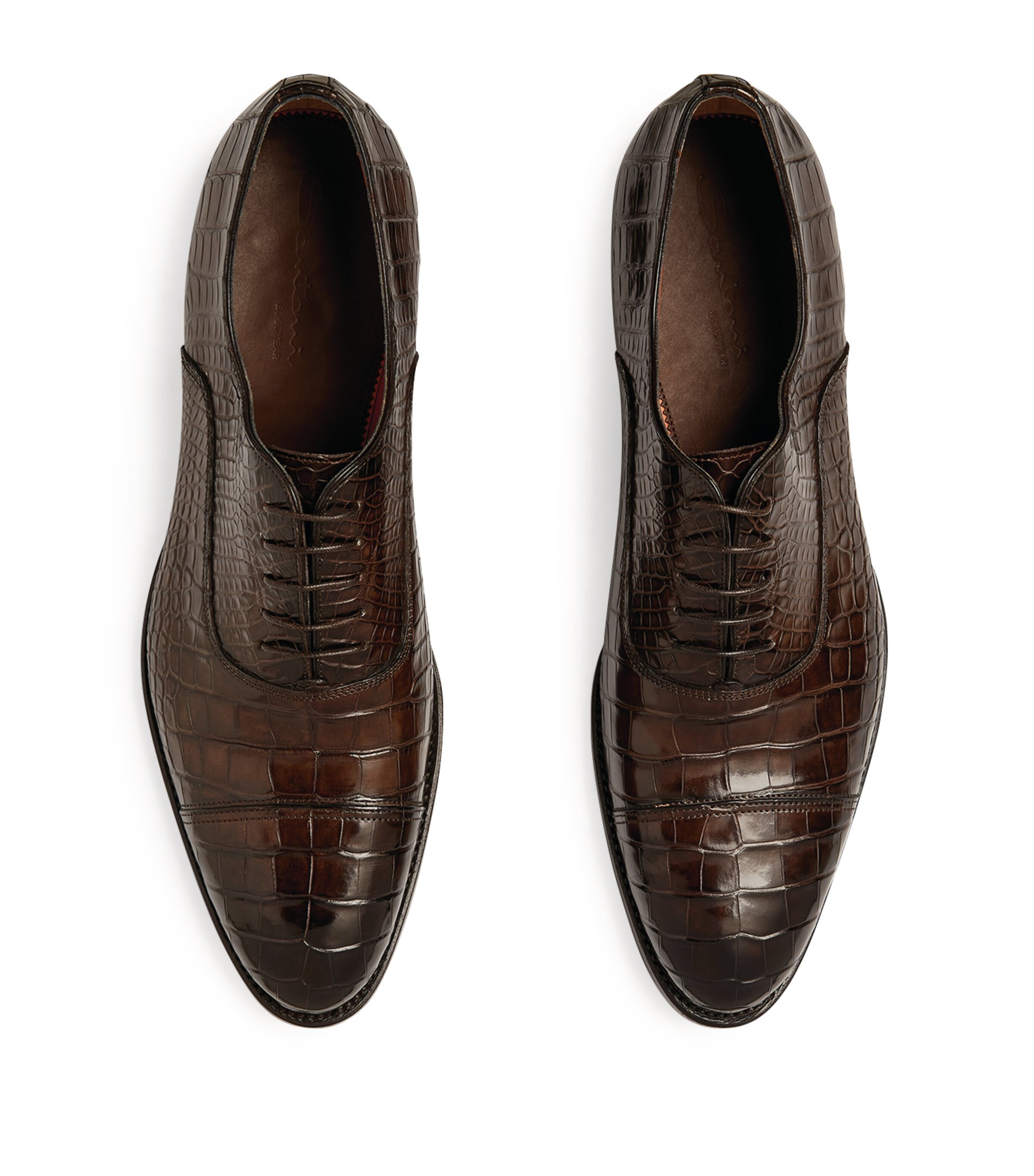 Santoni Crocodile Leather Oxford Shoes | Harrods UK display picture 1