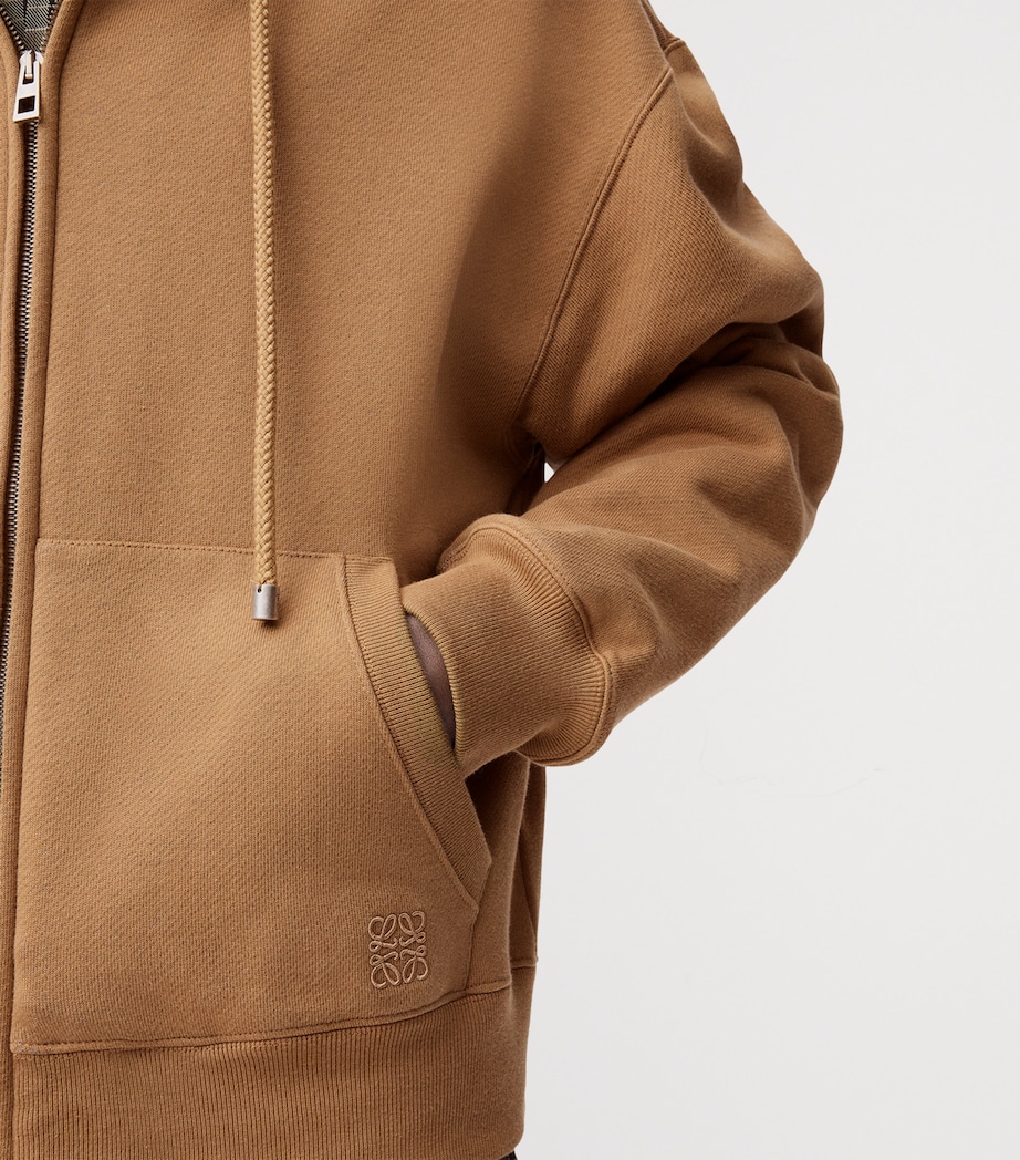 Cotton-Blend Anagram-Detail Hoodie BEIGE/BLUE Image 5