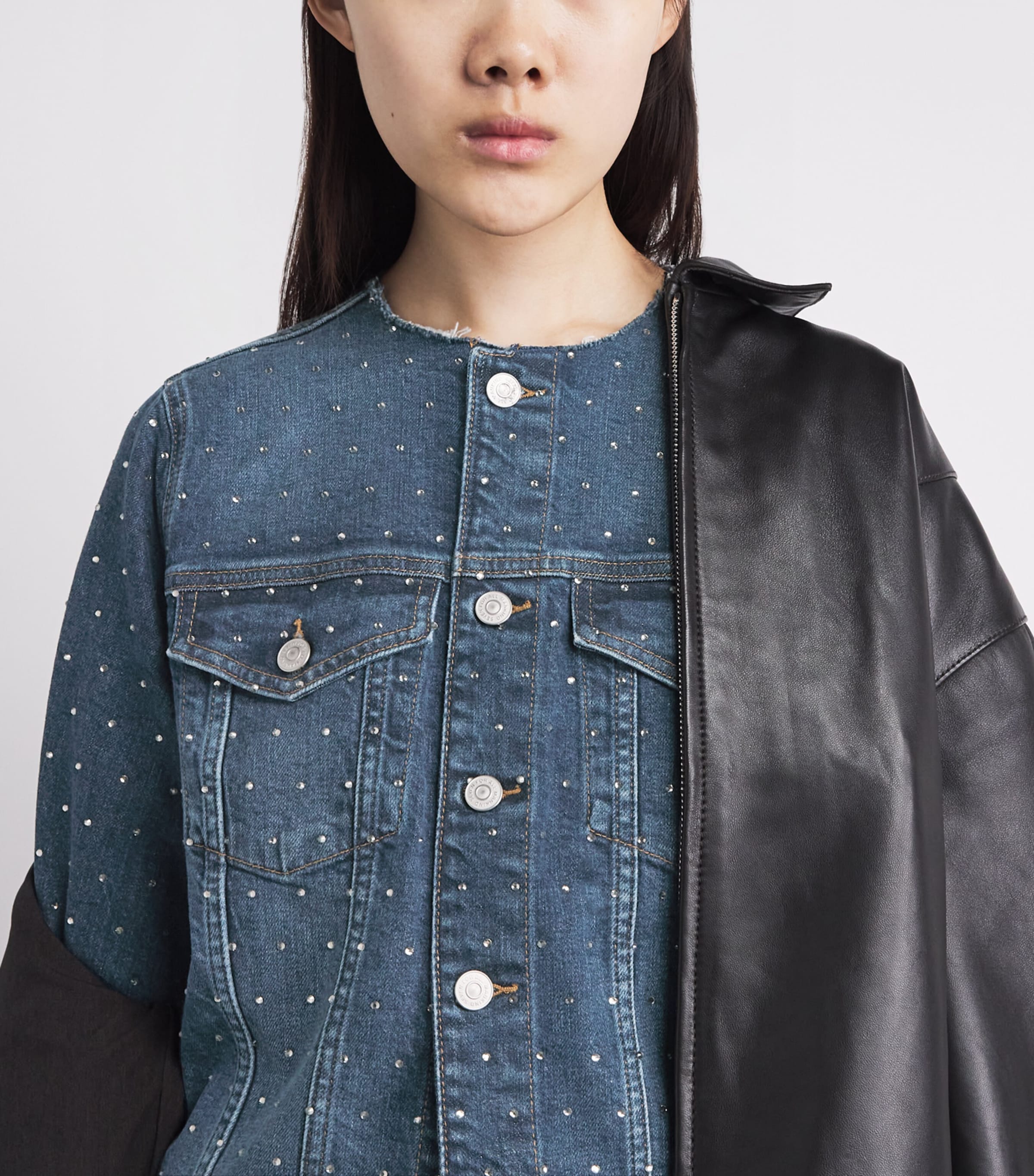 7 For All Mankind Womens Rhinestone Vicky Denim Jacket Radar Image 3