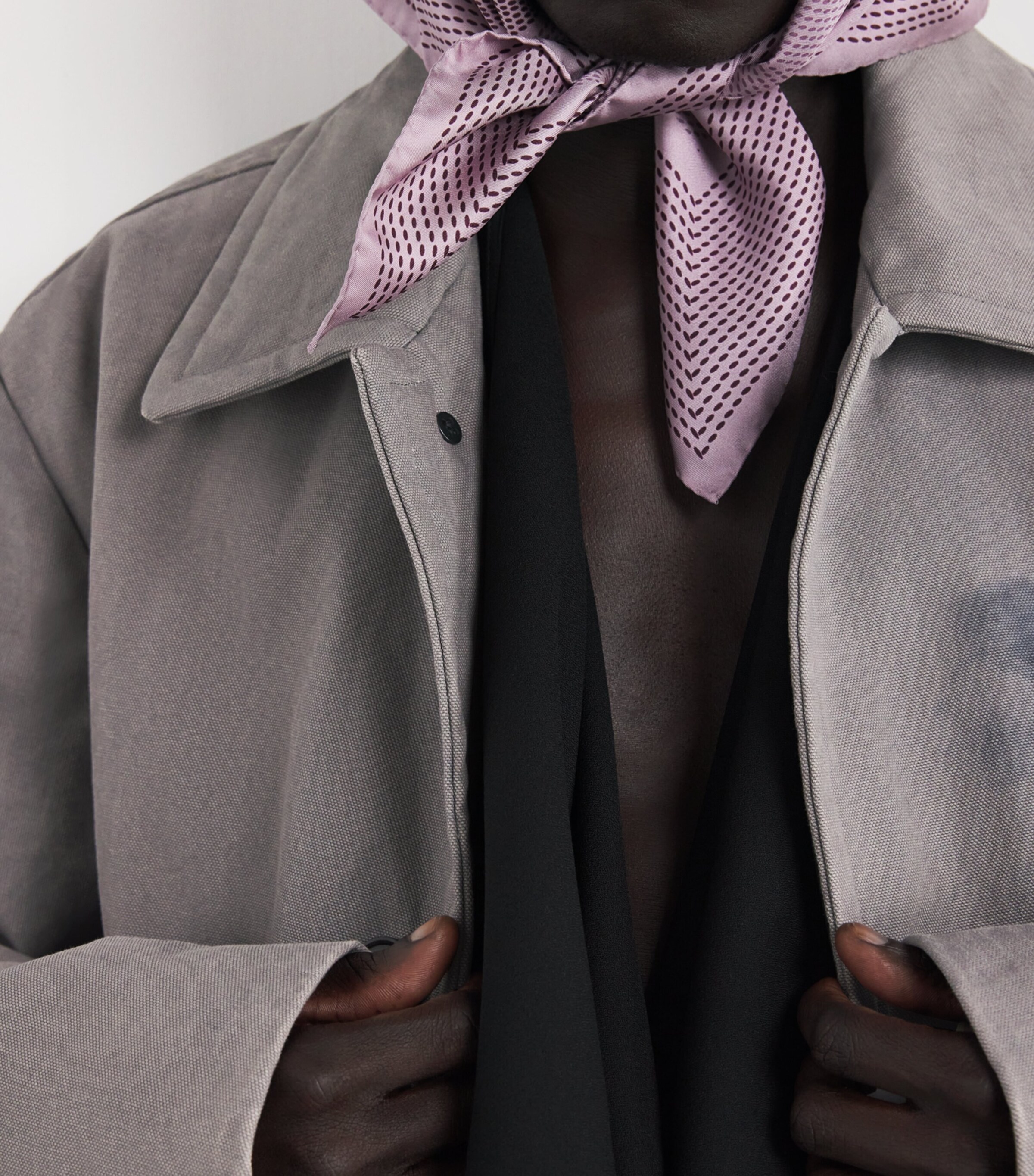 Cotton Floral Print Overcoat GREY Image 7