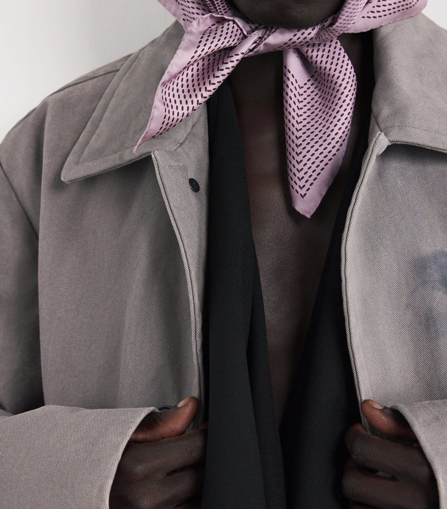 Cotton Floral Print Overcoat GREY Image 7