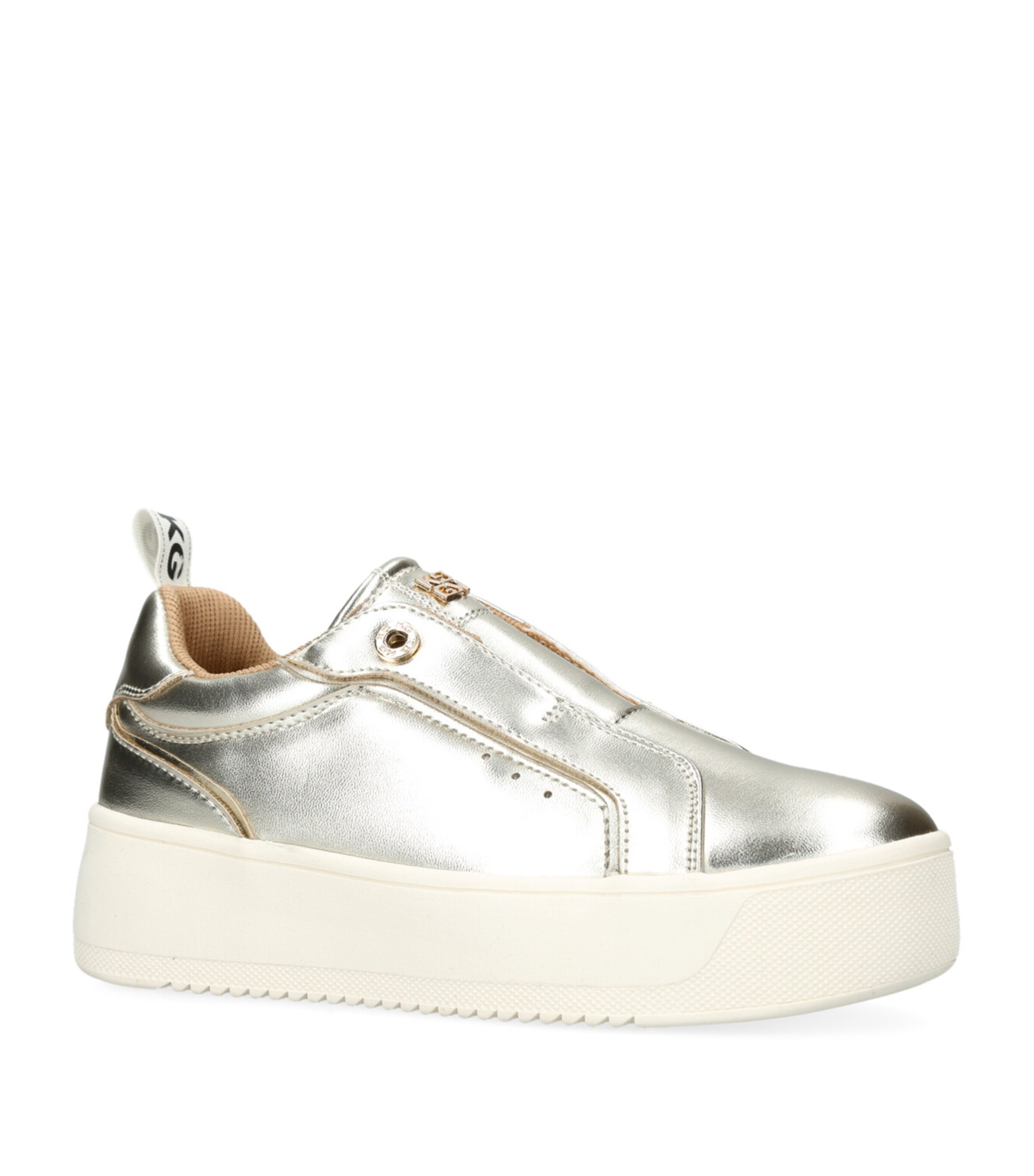 Kg Kurt Geiger Womens Gold Lucia Branded Metallic Faux-leather Low-top Trainers In Gold