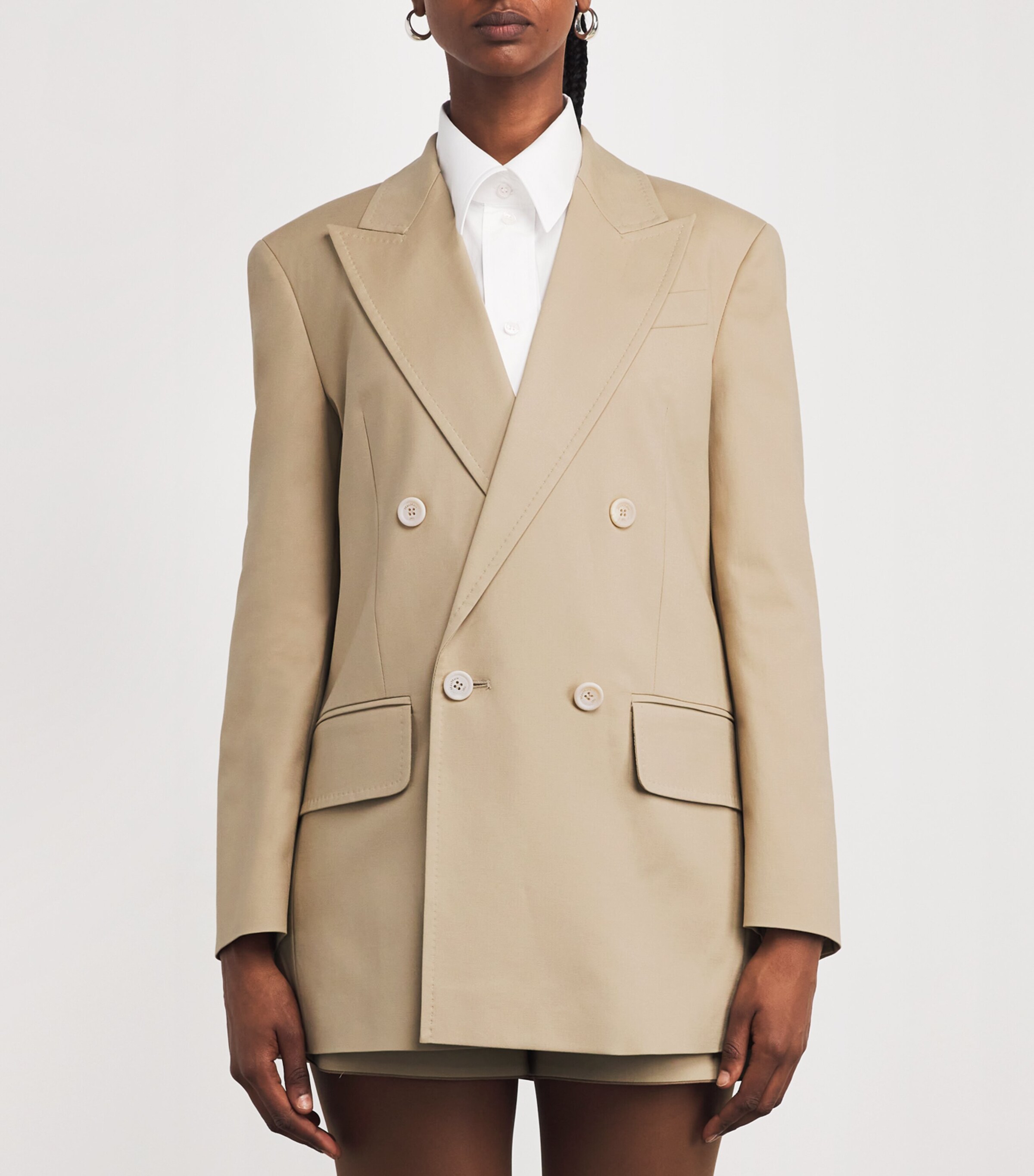 Stretch-Cotton Double-Breasted Blazer SAND Image 3