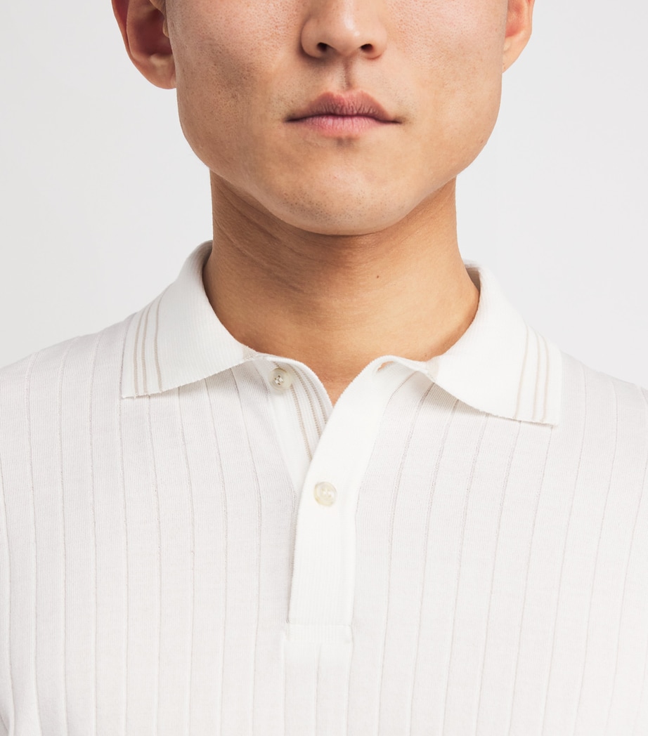 Piuma Cotton Ribbed Polo Shirt 108 PANNA CHIARO Image 6