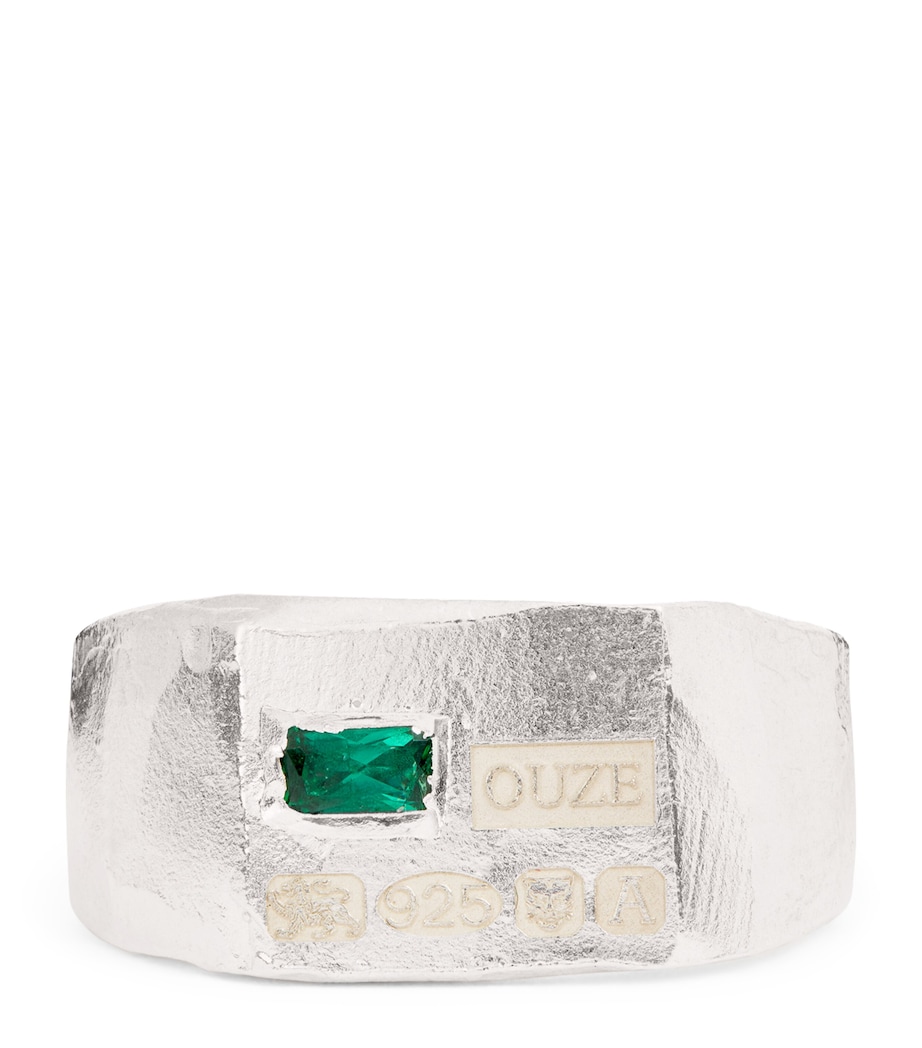 Sterling Silver and Emerald Hallmark Signet Ring SILVER Image 1