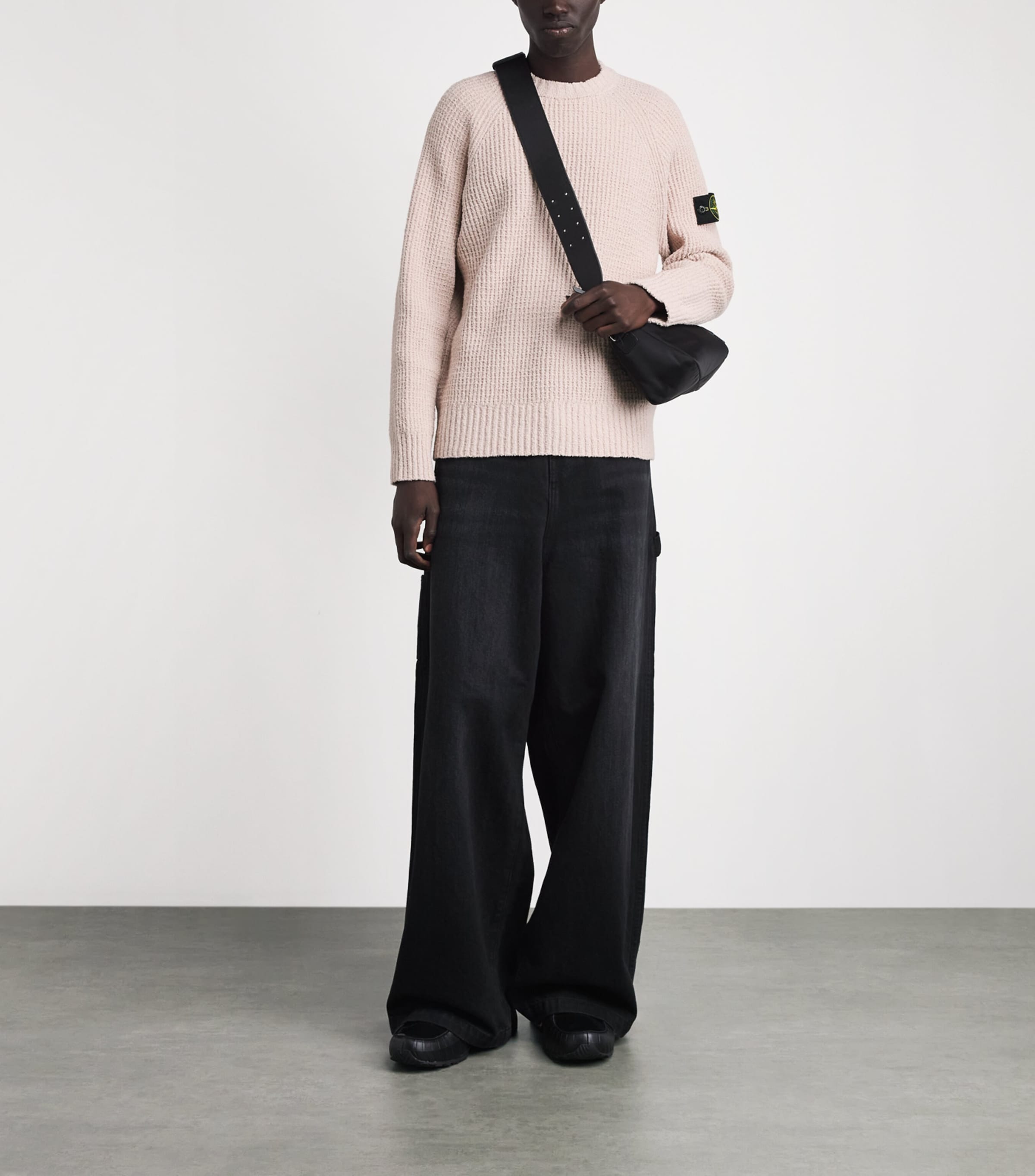 Stone Island Mens Bouclé Compass Patch Sweater Image 2