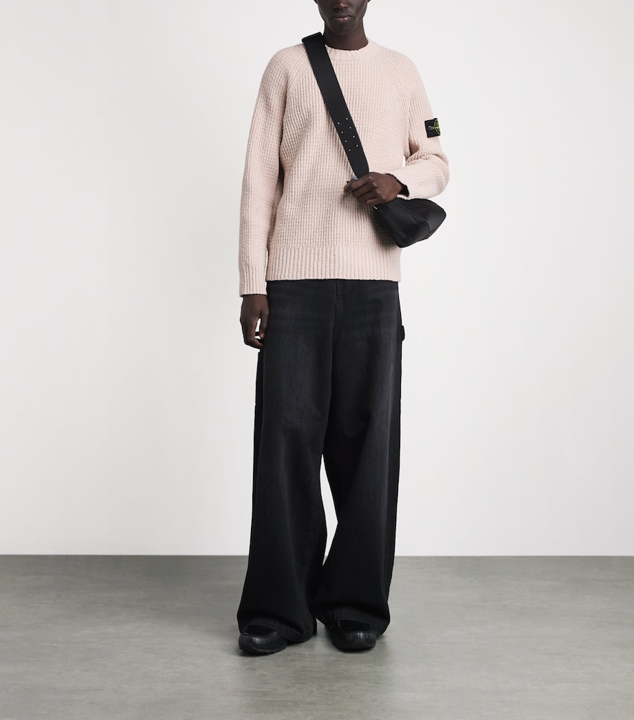 Stone Island Mens Bouclé Compass Patch Sweater Image 2