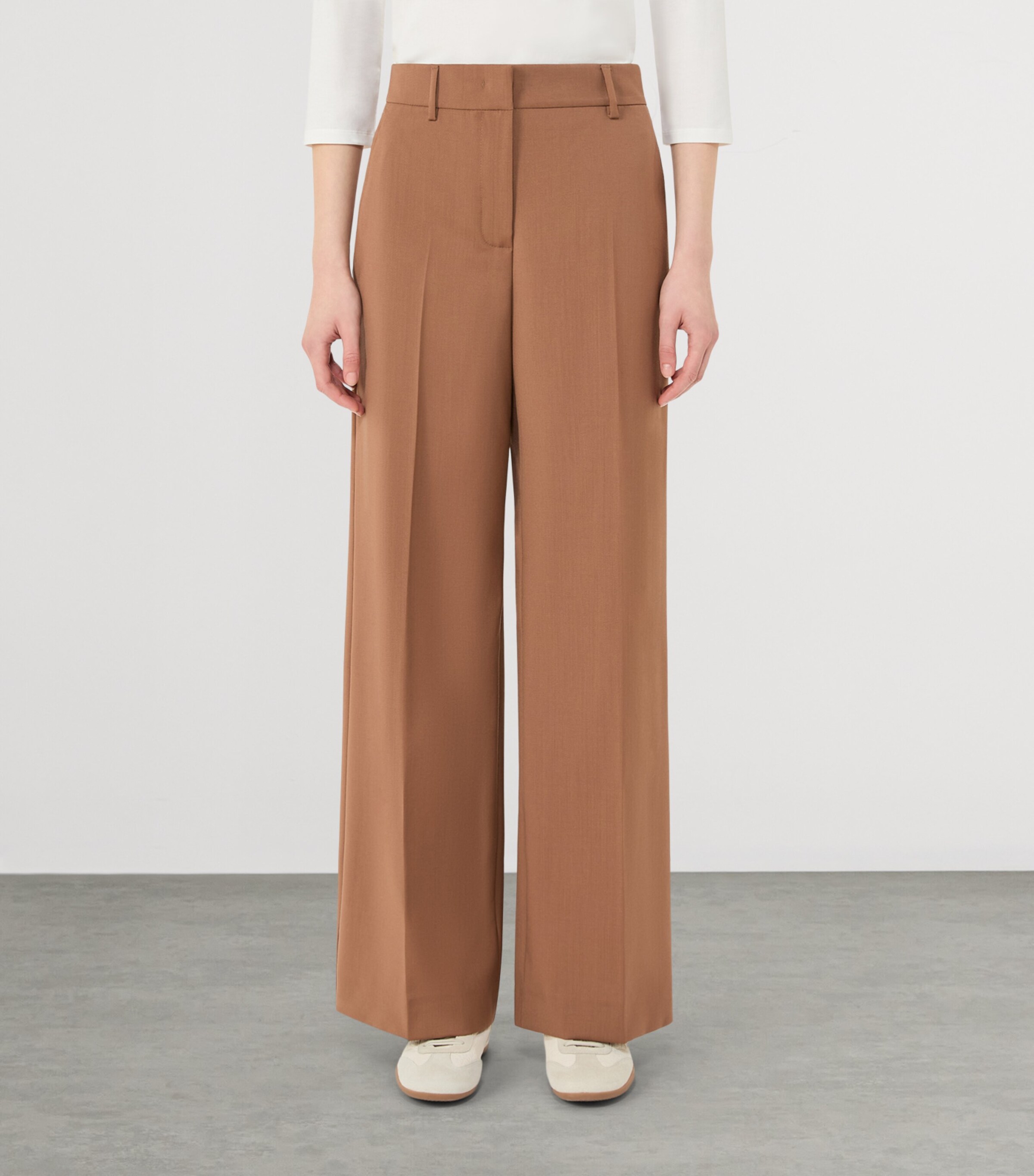 Weekend Max Mara Womens Wool Wide-Leg Trousers Tobacco Image 3