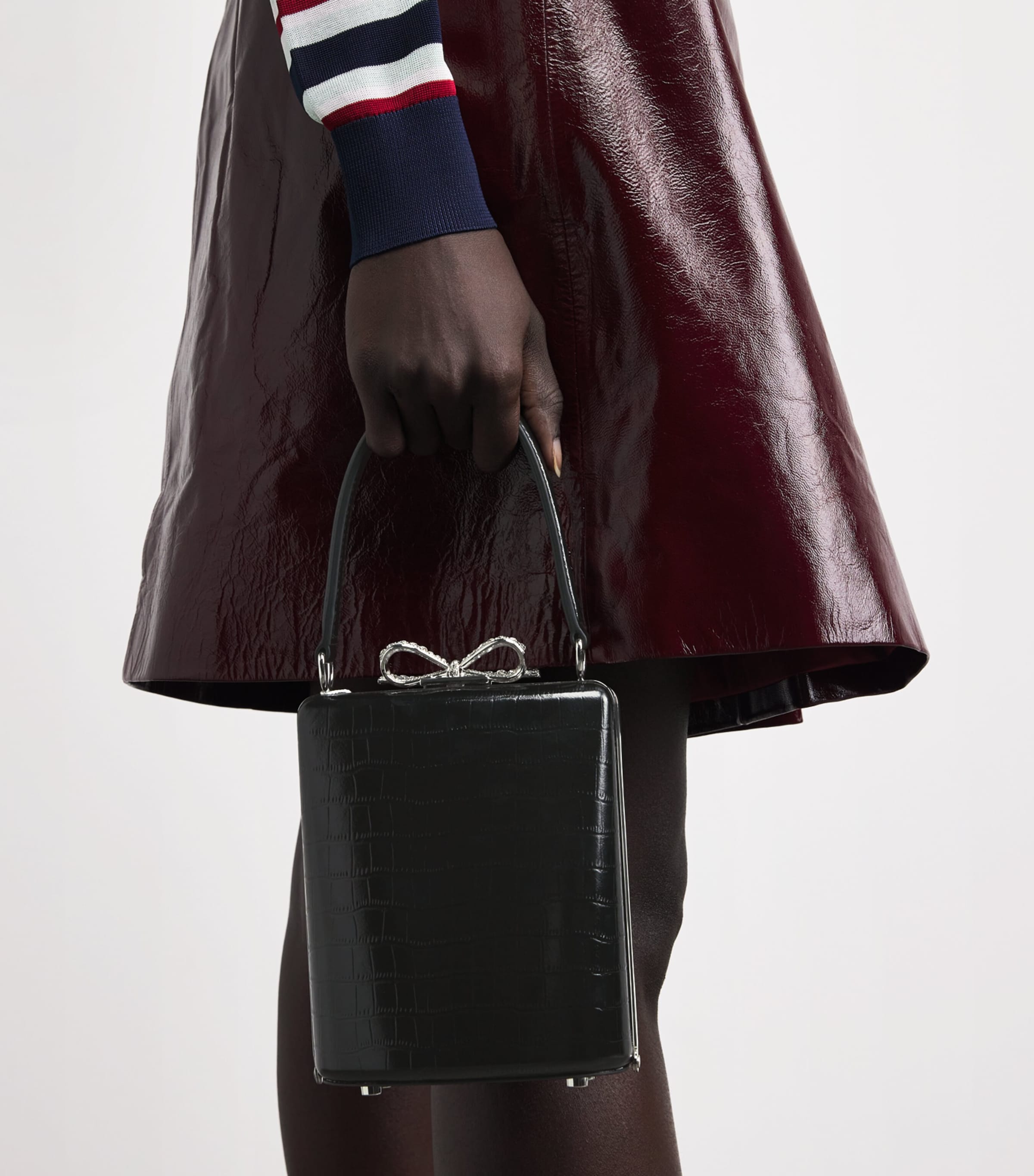 Croc-Embossed Leather Mini Bag BLACK Image 2