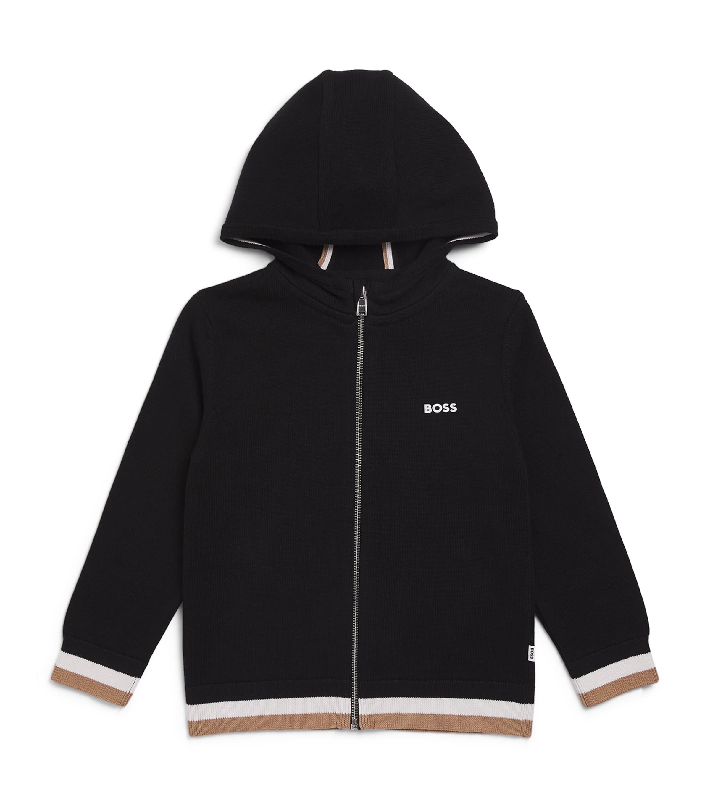 Shop Bosswear Knitted Logo Zip-up Hoodie In Black