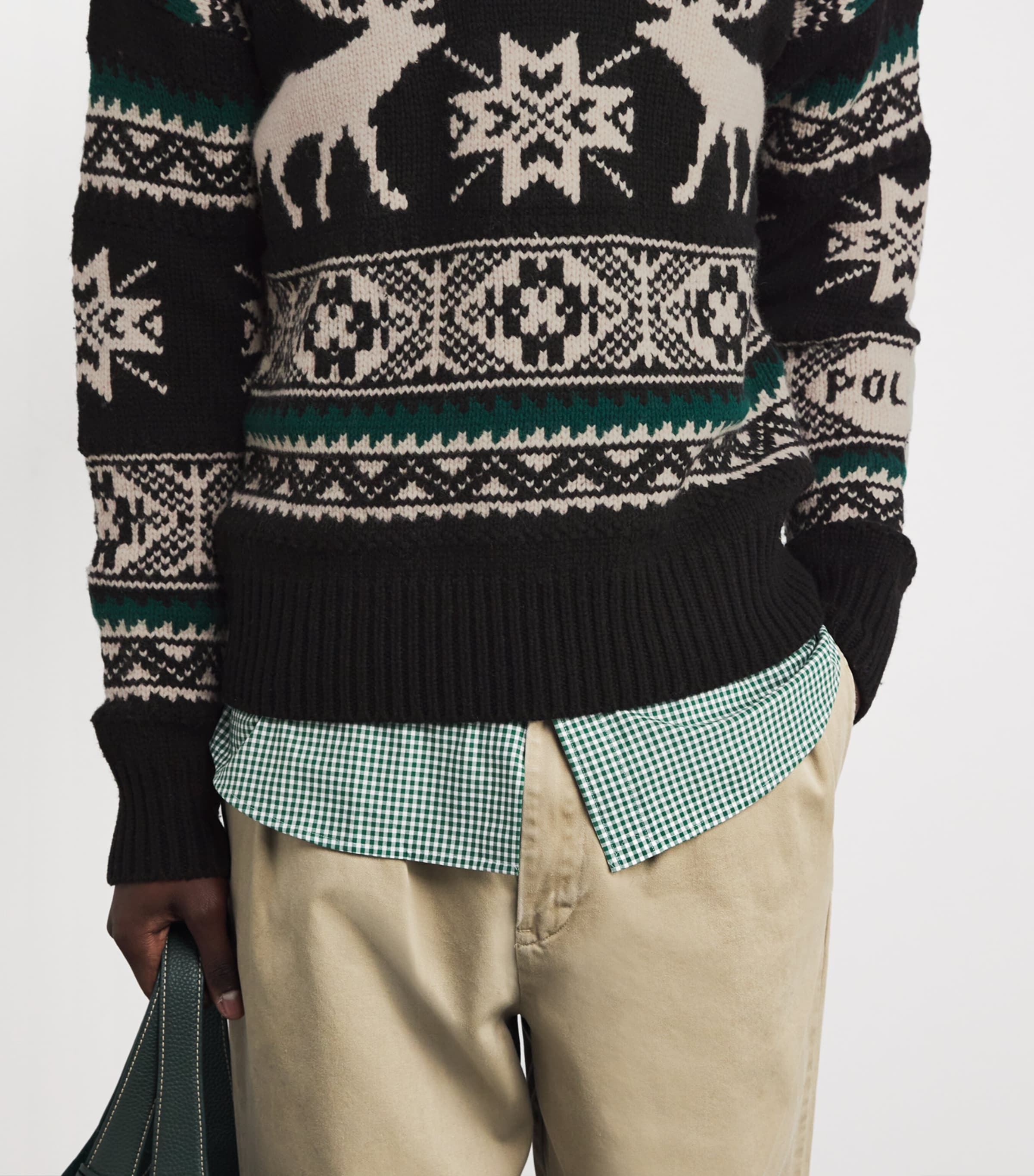 Wool-Blend Shawl-Collar Elk Sweater BLACK Image 6
