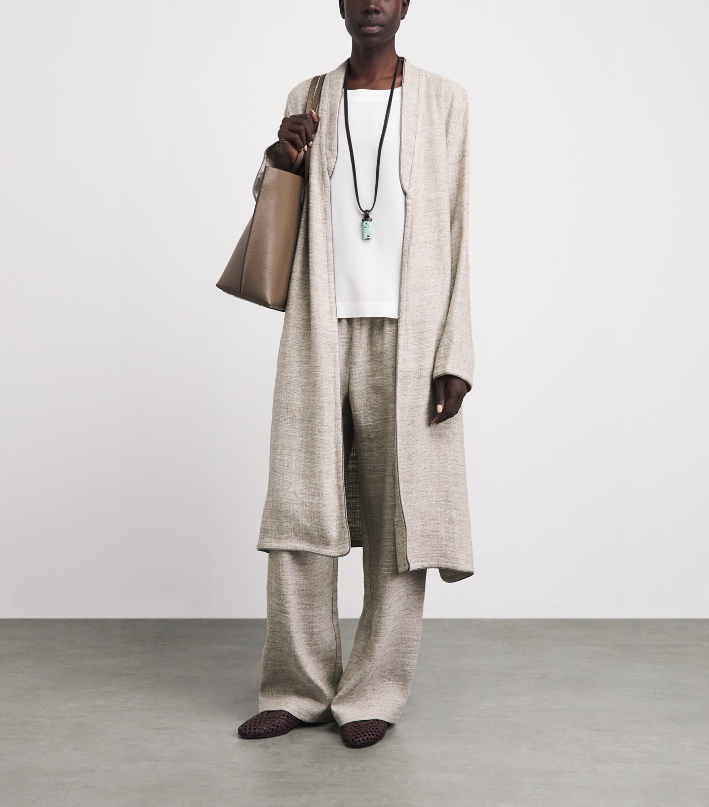 Eskandar Womens Linen-Blend Bakhtiari Cardigan Natural Image 2