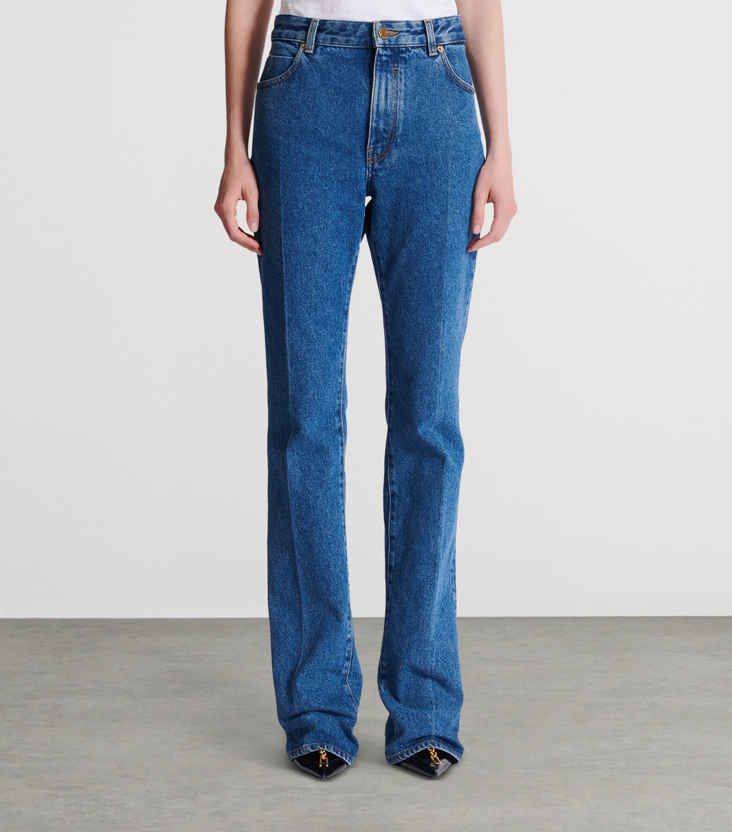Balmain Womens Elongated Straight Jeans Bleu Jean Fonce Image 4